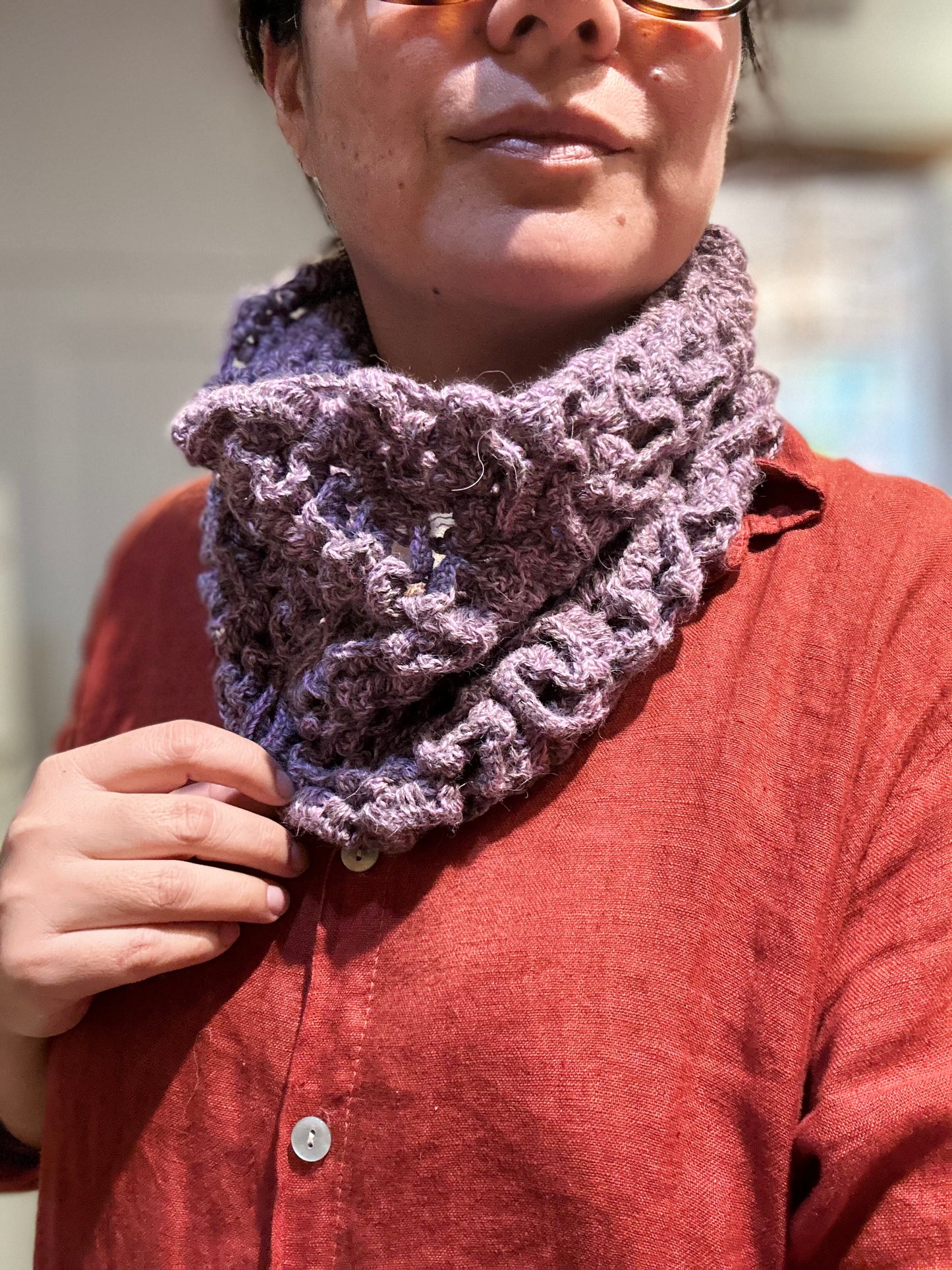 Neck Gaiter 100% Baby Alpaca - Lilac camel marbled
