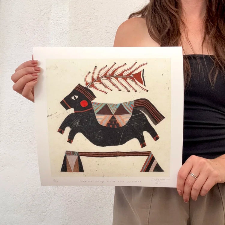 Jumping Pony with Red Feather - Print 12 x 12 - LIMITED EDITION