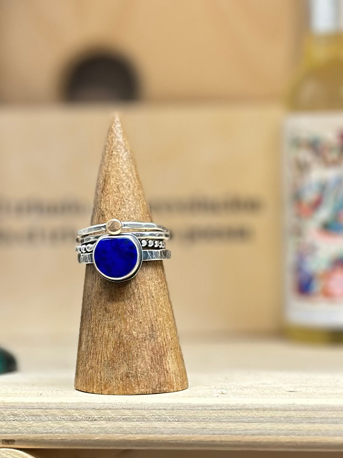 4-piece Lapis Lazuli and Sterling Silver • stackable ring set • set fits size 8.5