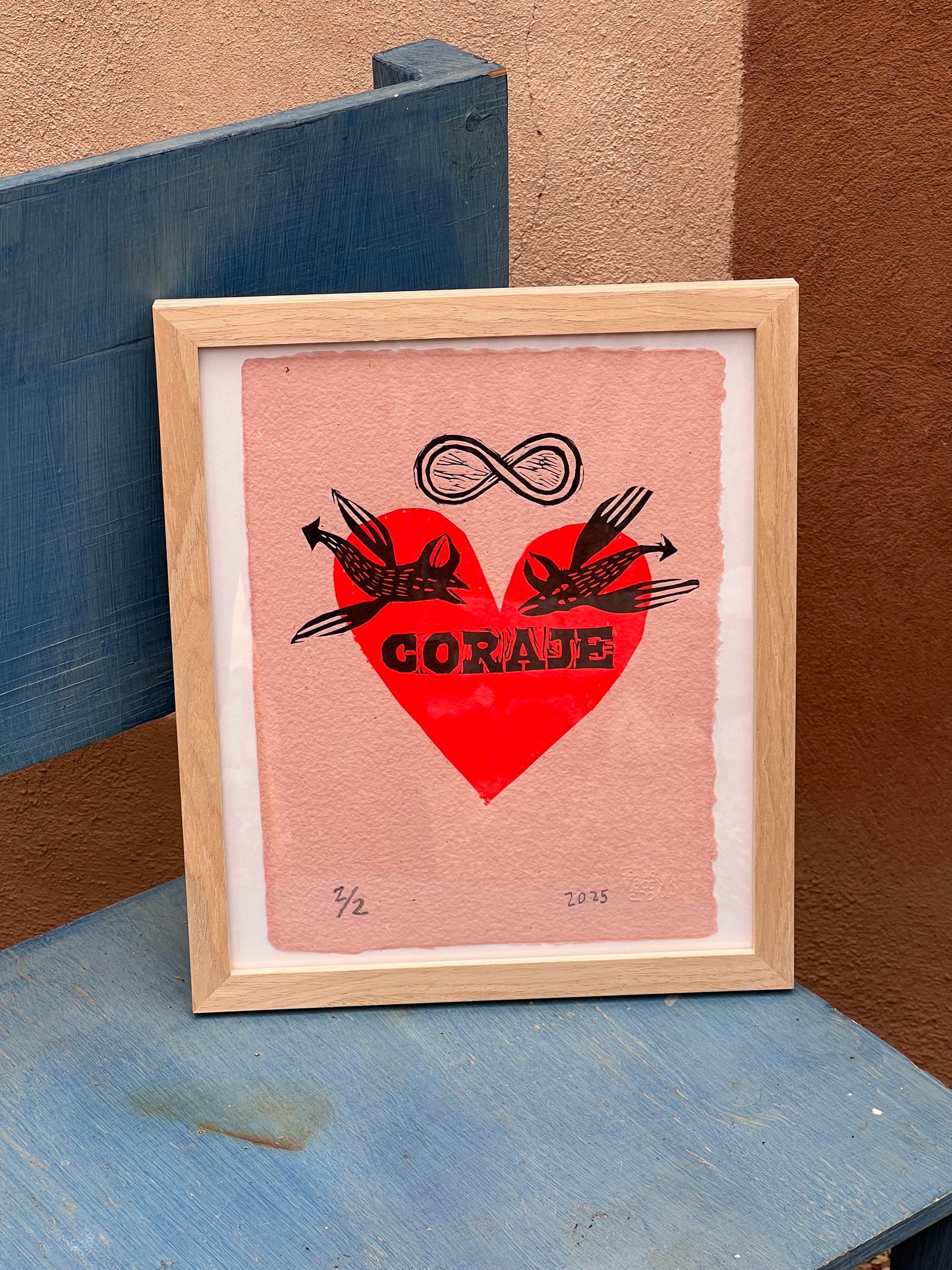 Corazon Coraje - linocut print