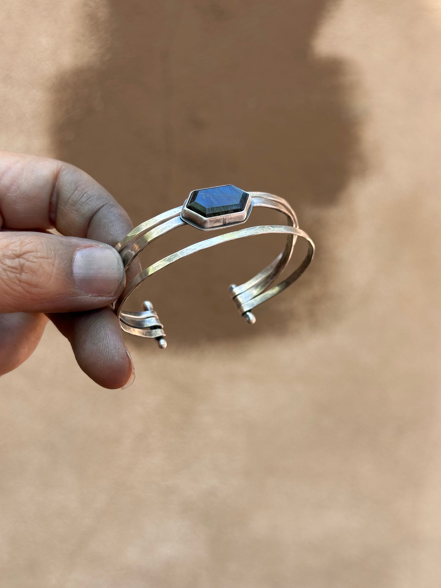 Stacked - Attached Bracelet - Labradorite- Cuff with Movement - ready to ship