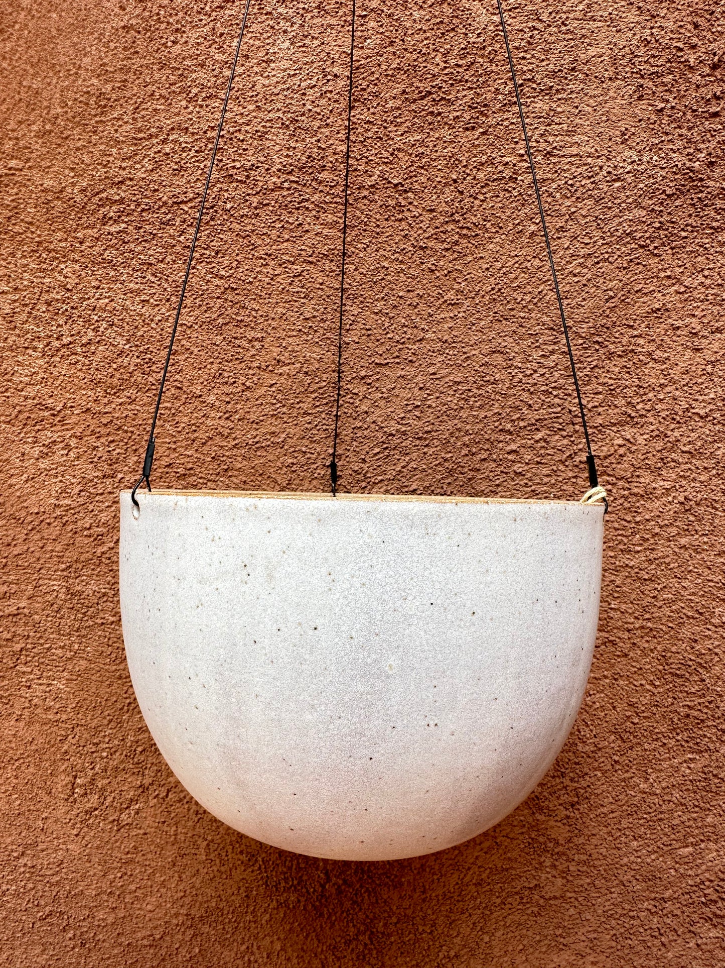 Hanging Speckled Planters ~ stoneware & Leather