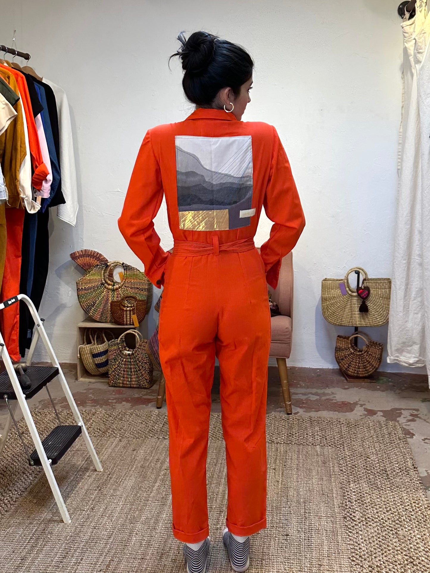 Jumpsuit Orange Linen - long sleeve - Small