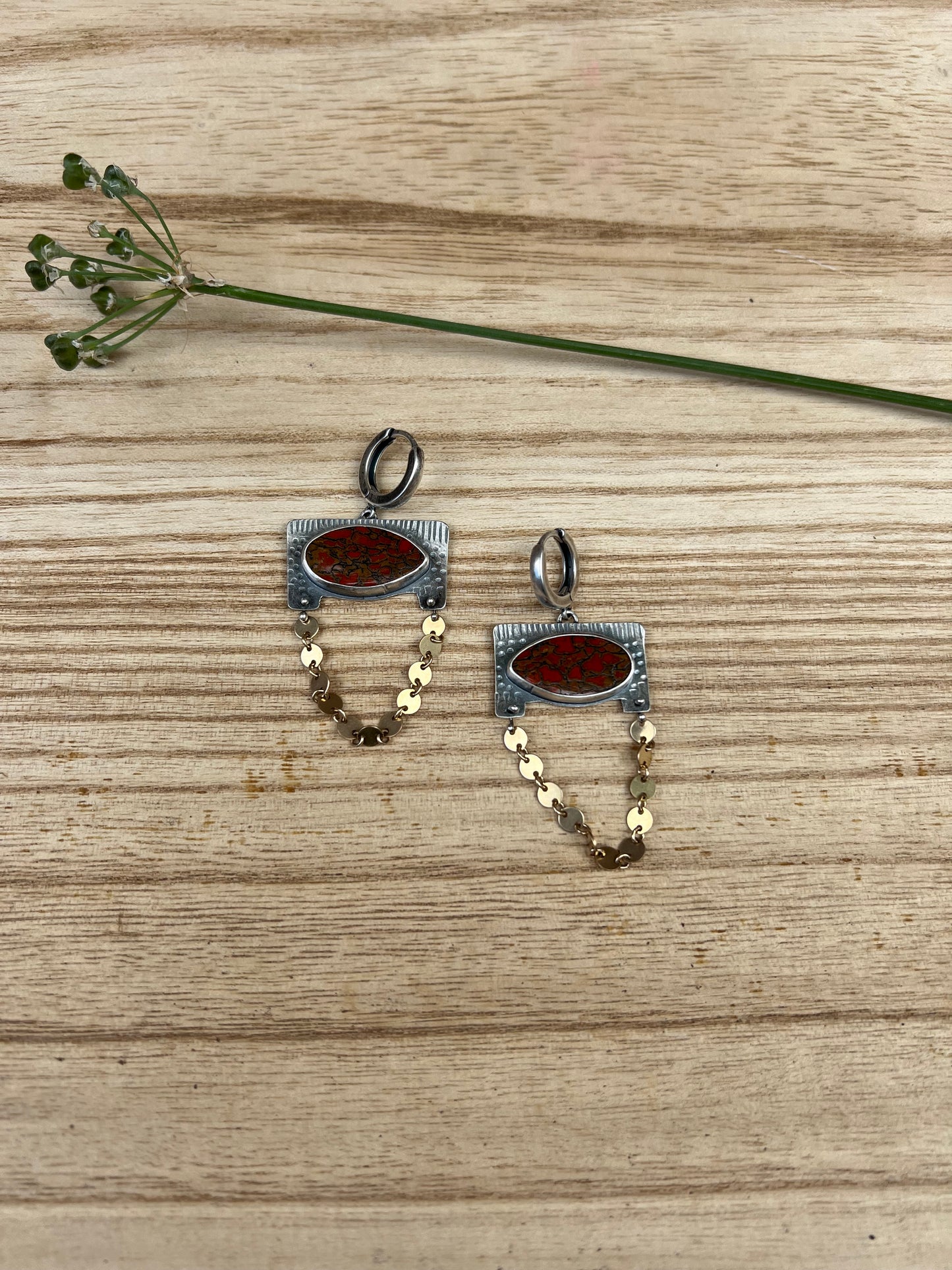 Hoops Dinosaur bone & sterling silver earrings ~ Manta earrings