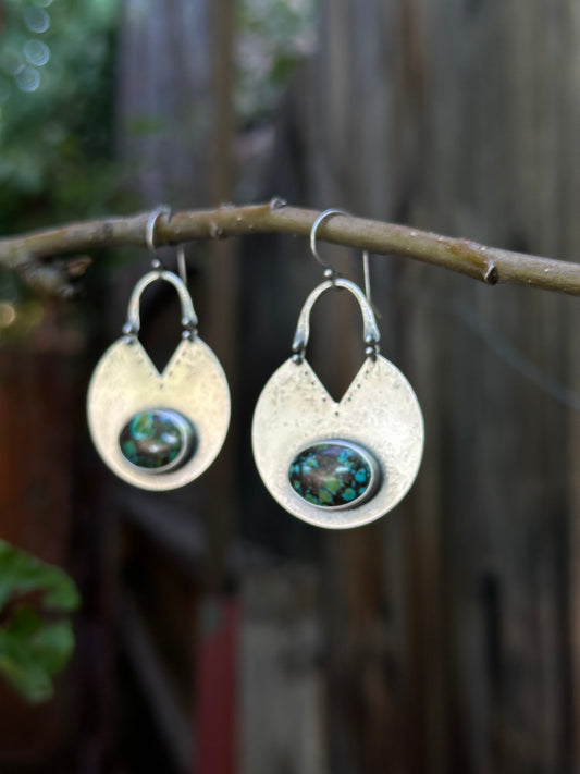 Blue Moon Turquoise  & sterling silver ~ Lunar earrings
