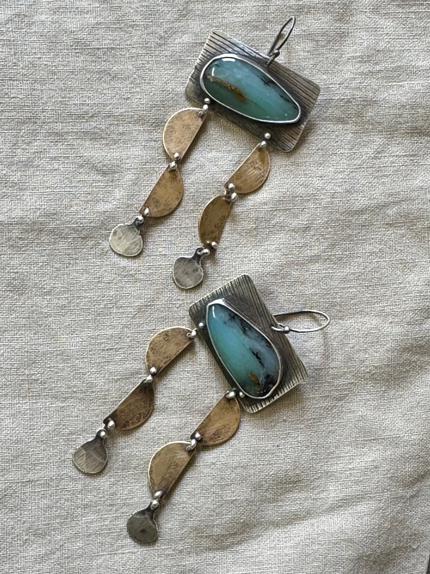 Peruvian Opal Dangle Earrings - Sterling Silver and Bronze