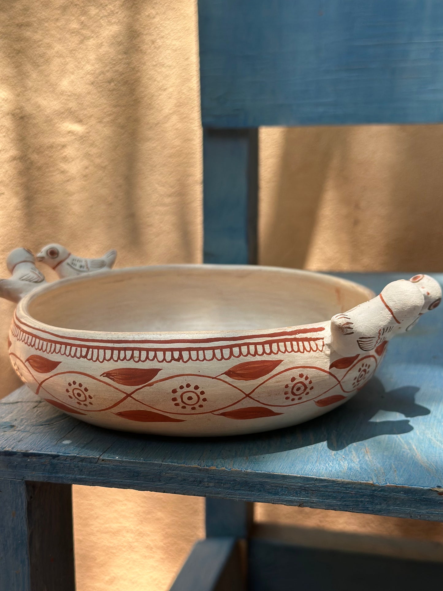 Clay Bowl ~ floral and birds accents