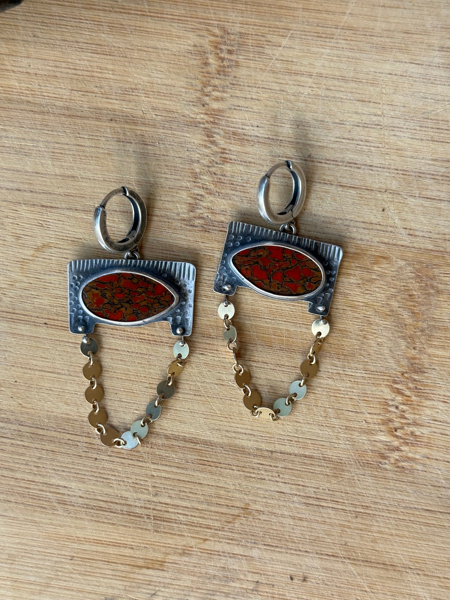 Hoops Dinosaur bone & sterling silver earrings ~ Manta earrings
