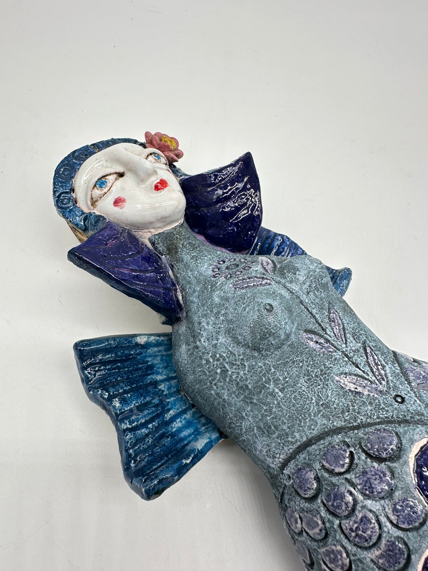 Blue Siren~ clay art wall sculpture