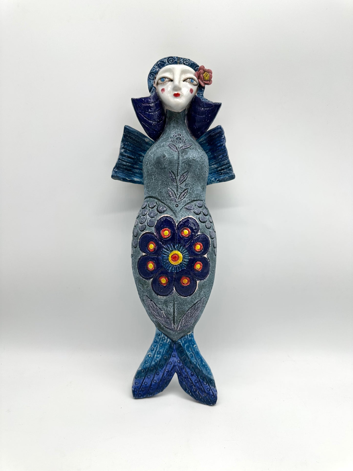 Blue Siren~ clay art wall sculpture