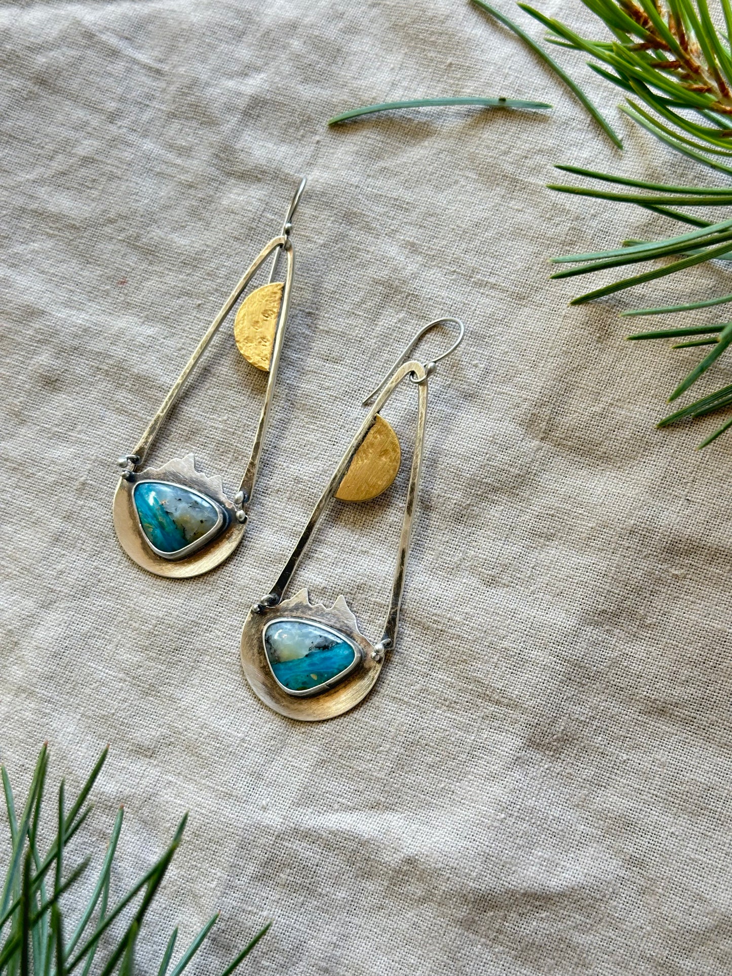 Peruvian Opal Mountains dangle earrings - Sterling Silver