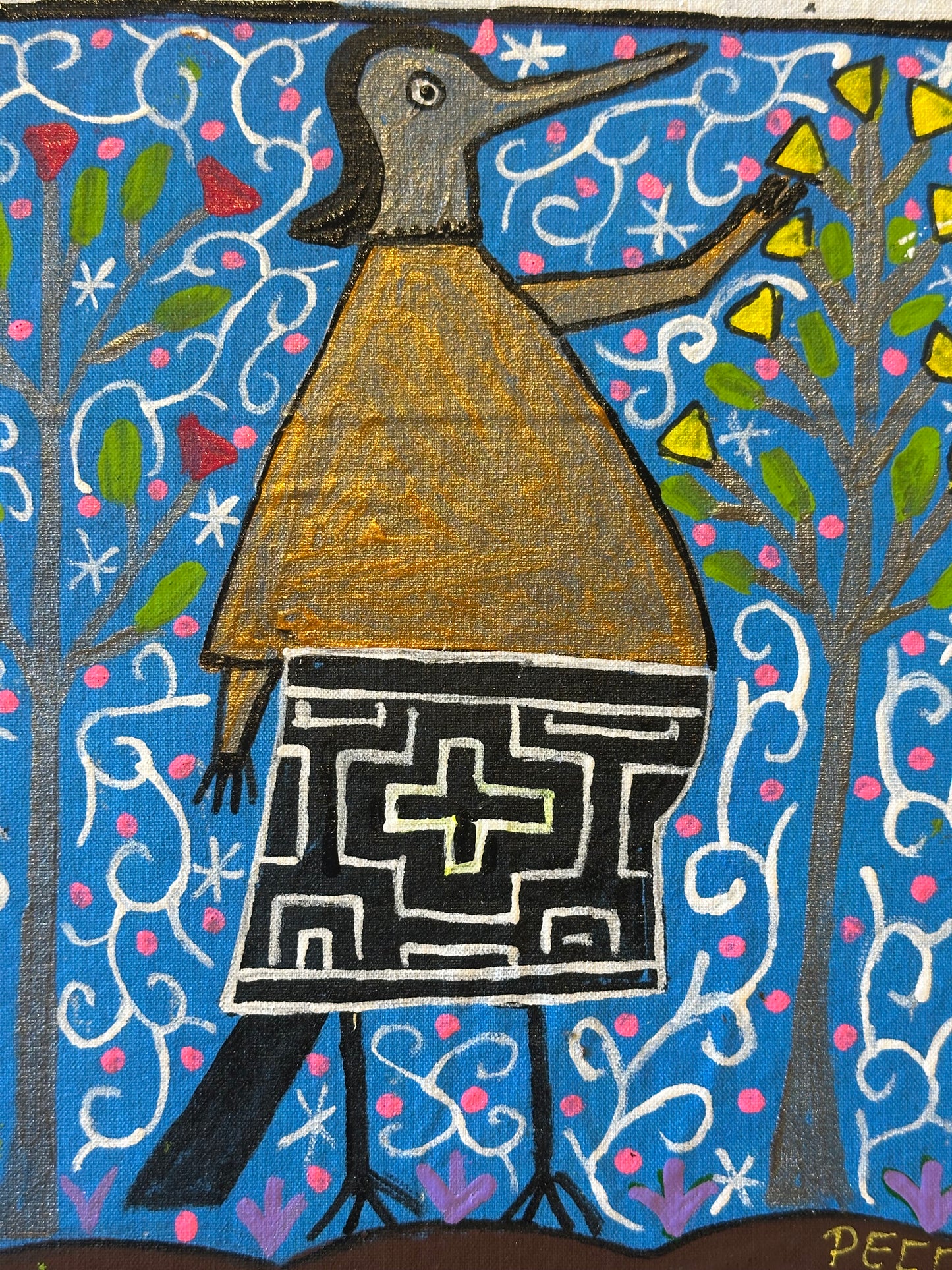 La Dueña de Pajaro Picaflor ~ painting on canvas 9.5” x 10.5”