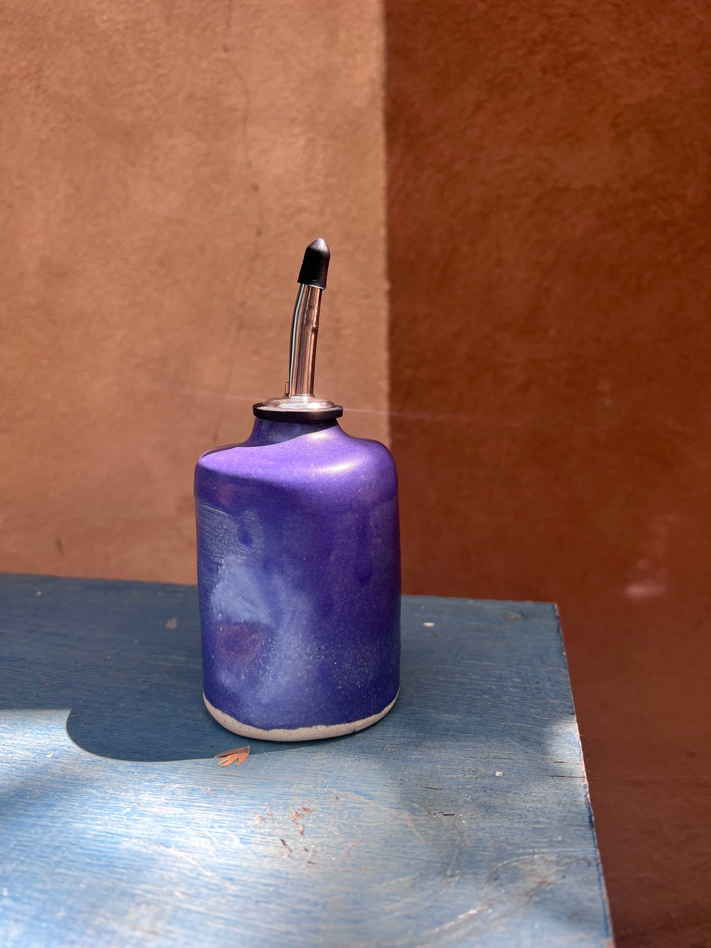 Olive Oil dispenser ~ Crayon, speckled, blue and caramel