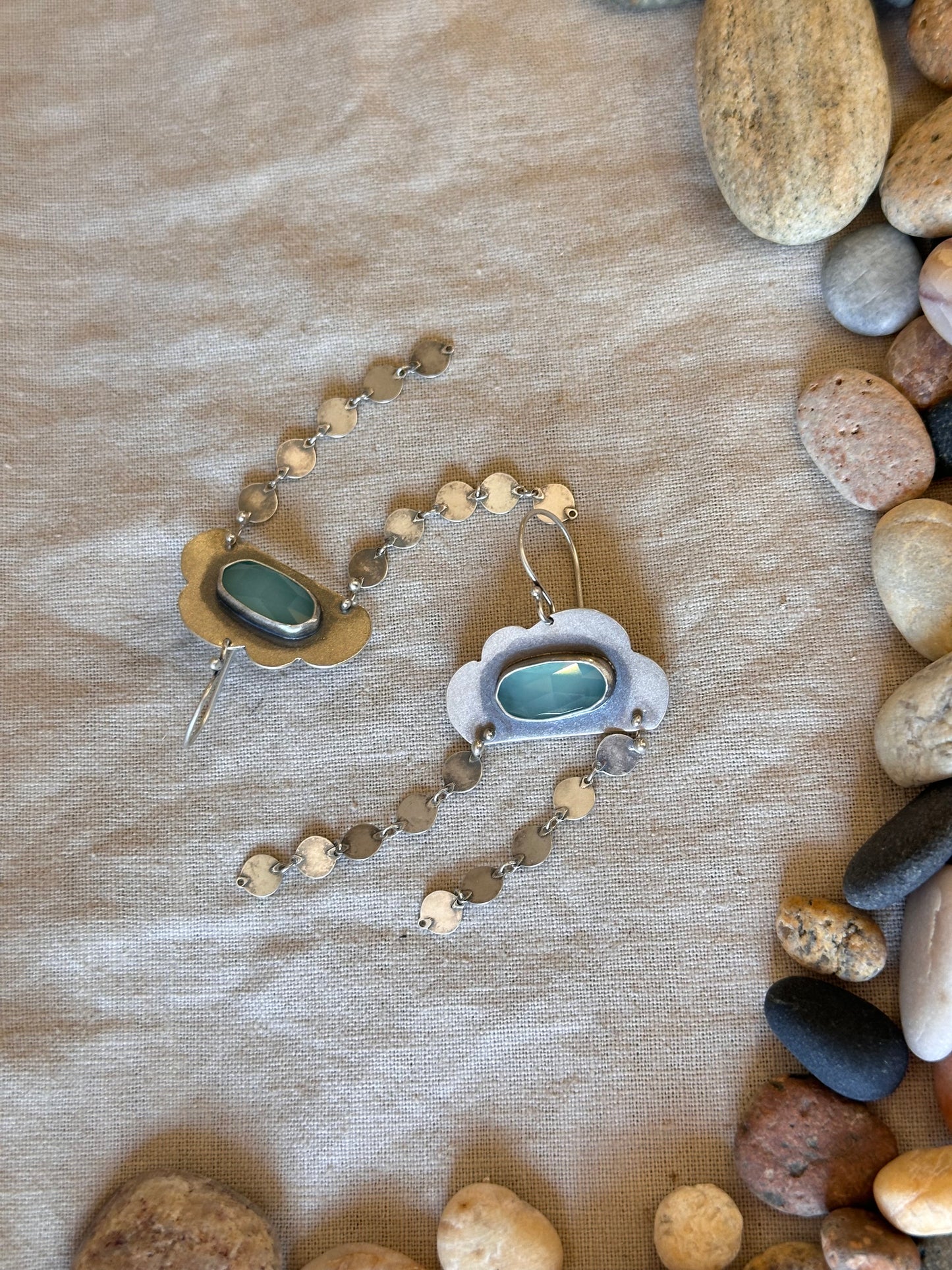 Aqua Chalcedony Rainy Cloud earrings - Sterling Silver