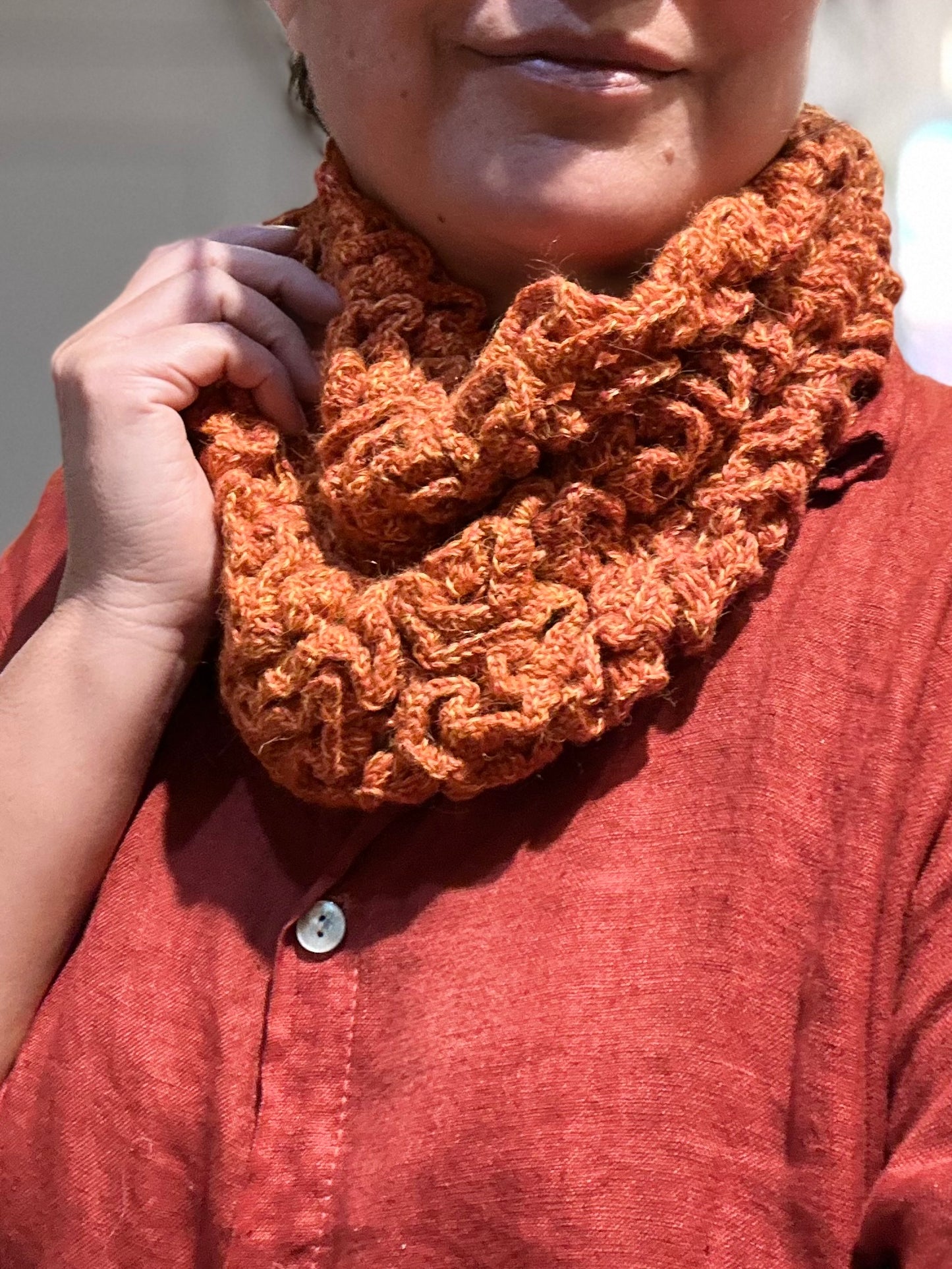 Neck Gaiter 100% Baby Alpaca - Orange gold marbled