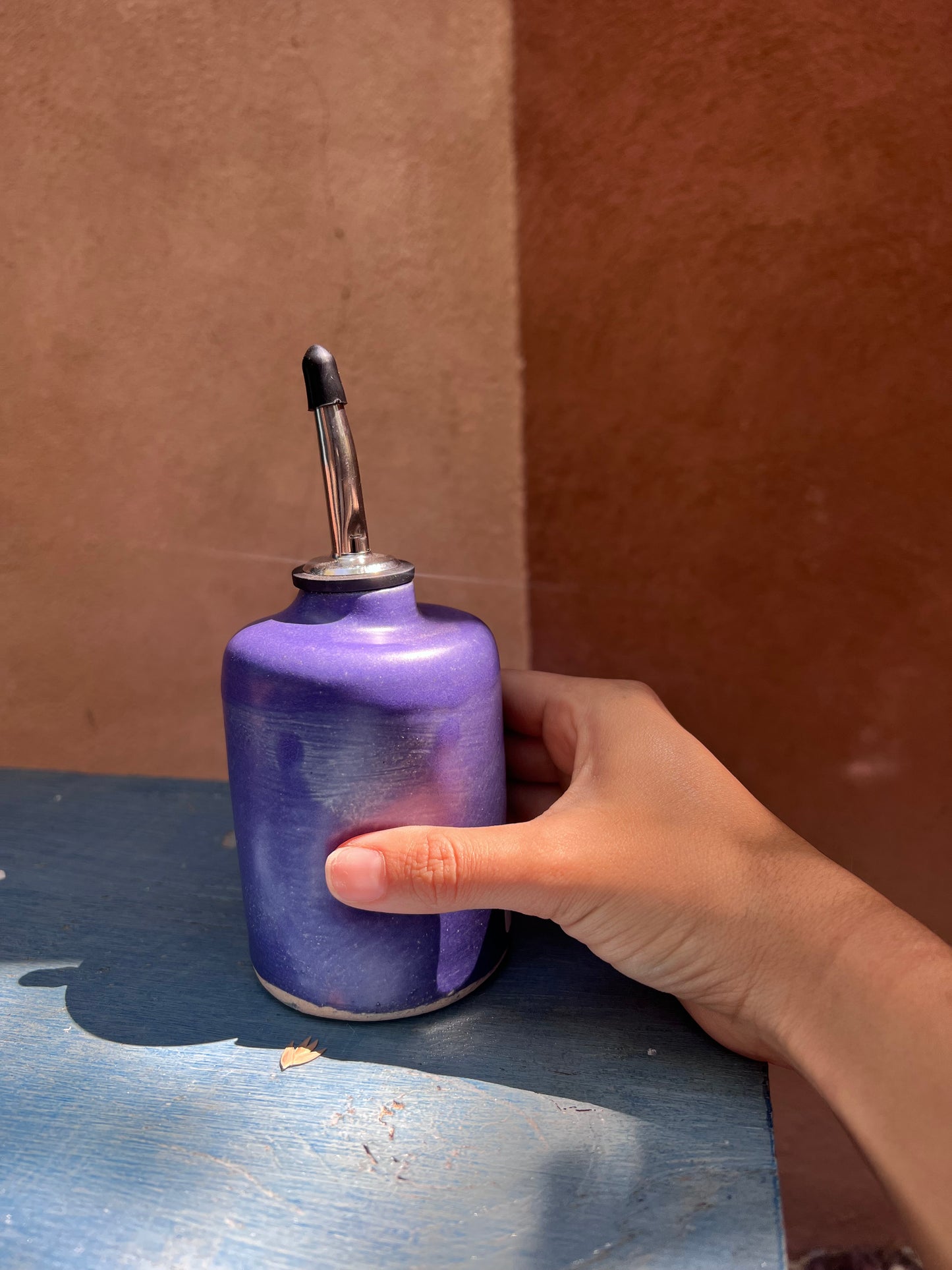 Olive Oil dispenser ~ Crayon, speckled, blue and caramel