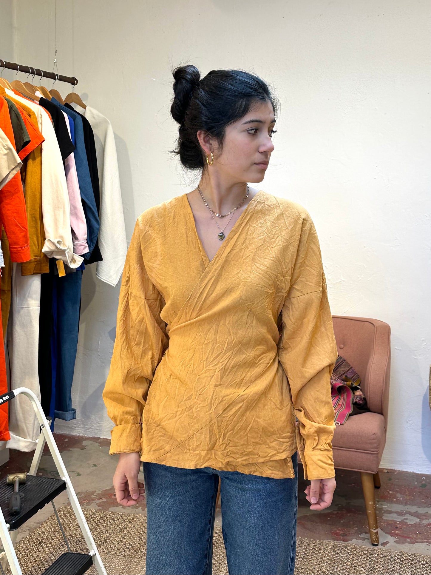Yellow Linen Wrap Top - Medium