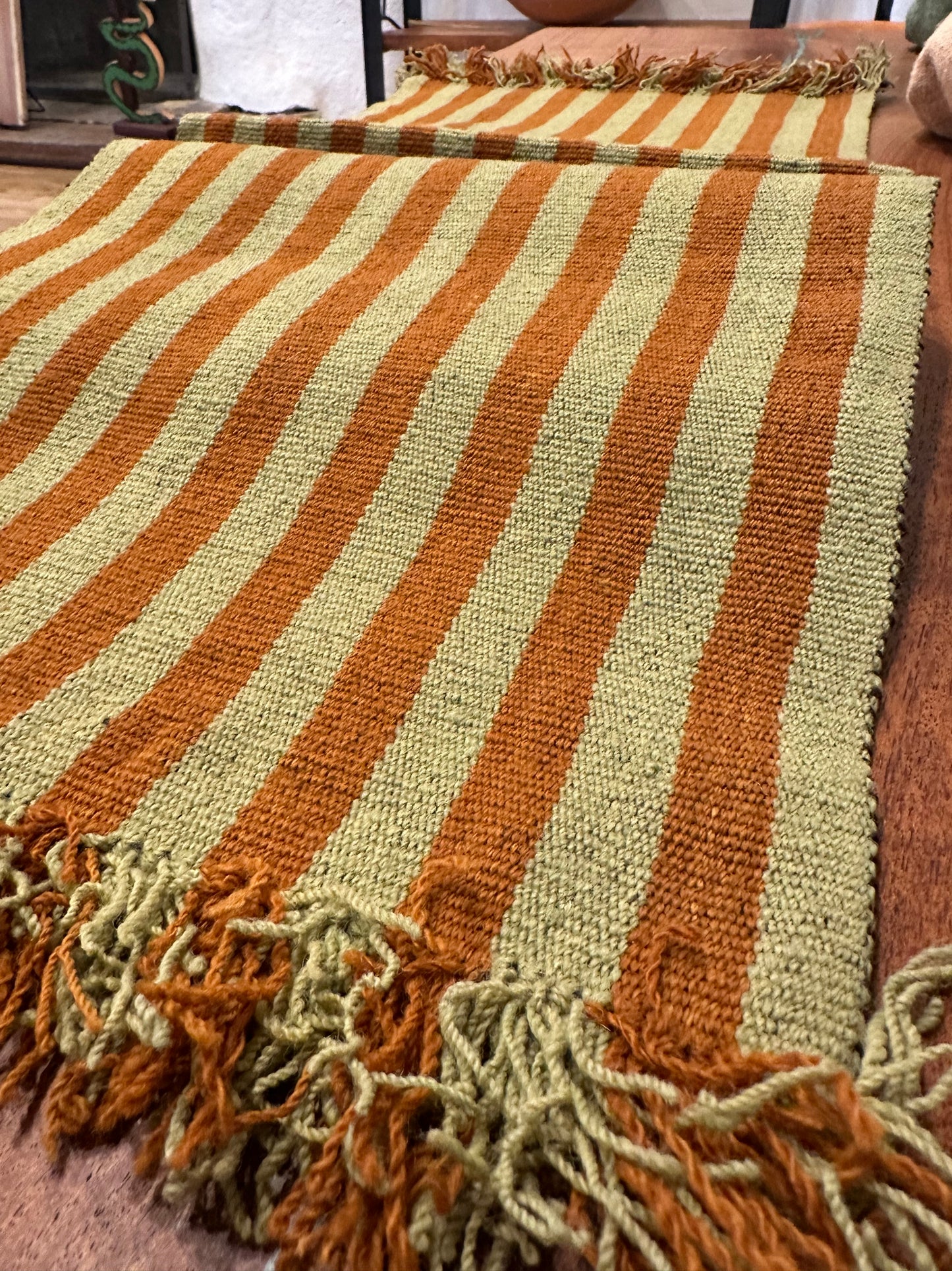 Table Runner - leaf green and brown ~ Andean textiles