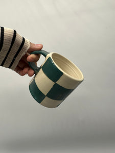 Mug ~ Green Checkered ~ porcelainv