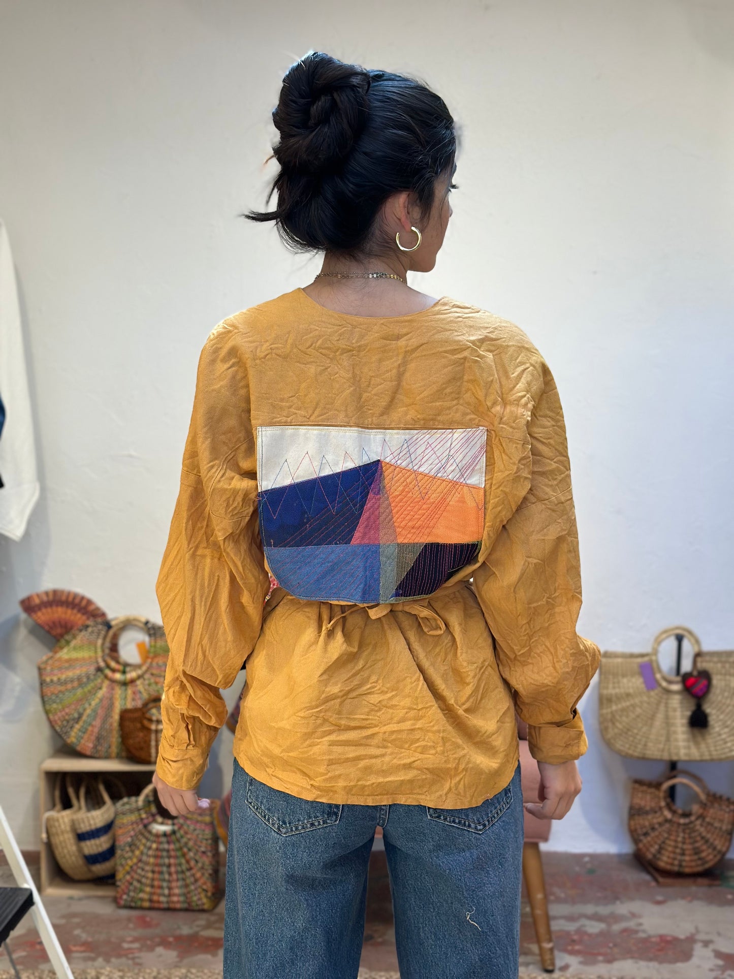 Yellow Linen Wrap Top - Medium