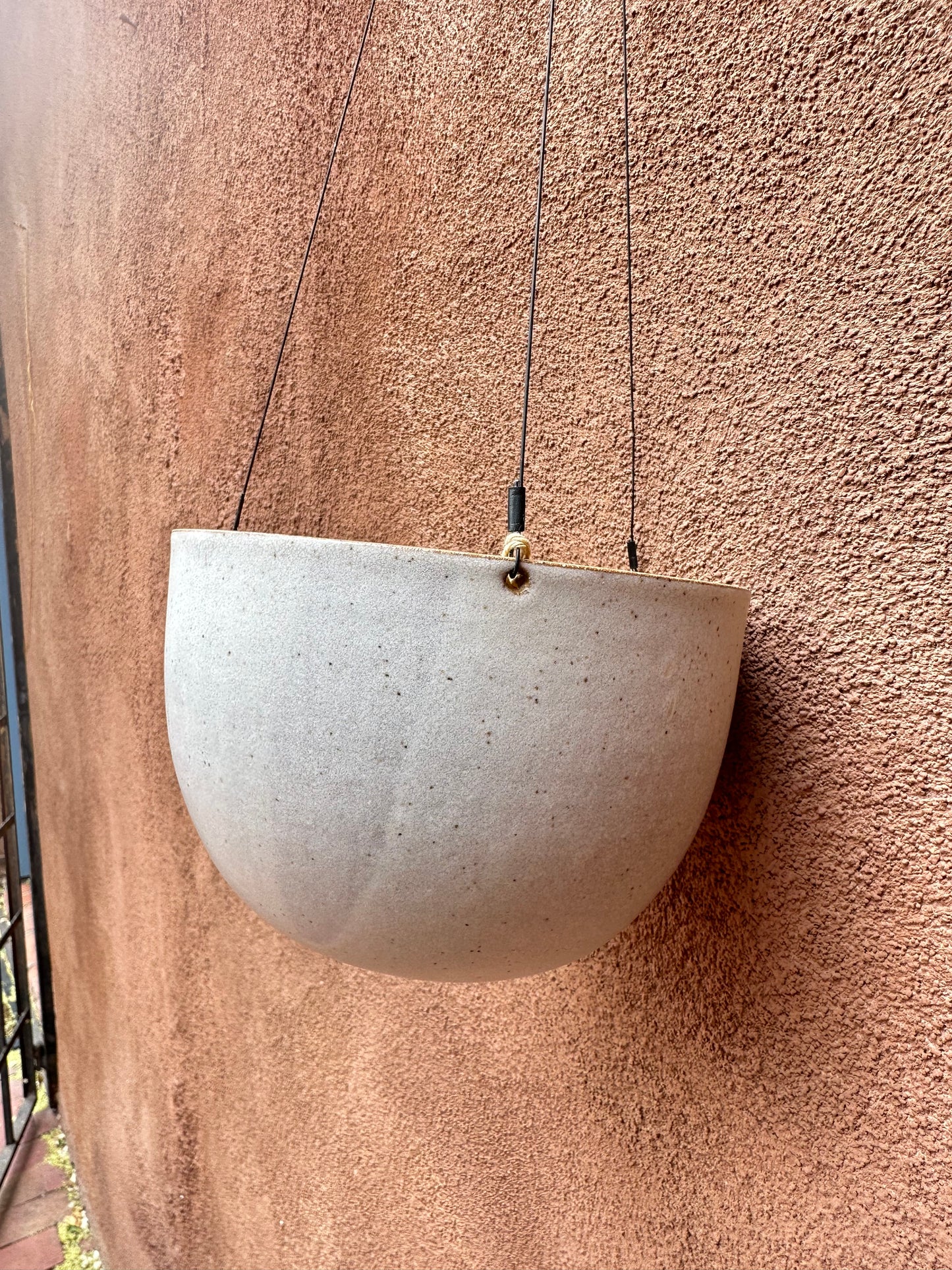 Hanging Speckled Planters ~ stoneware & Leather