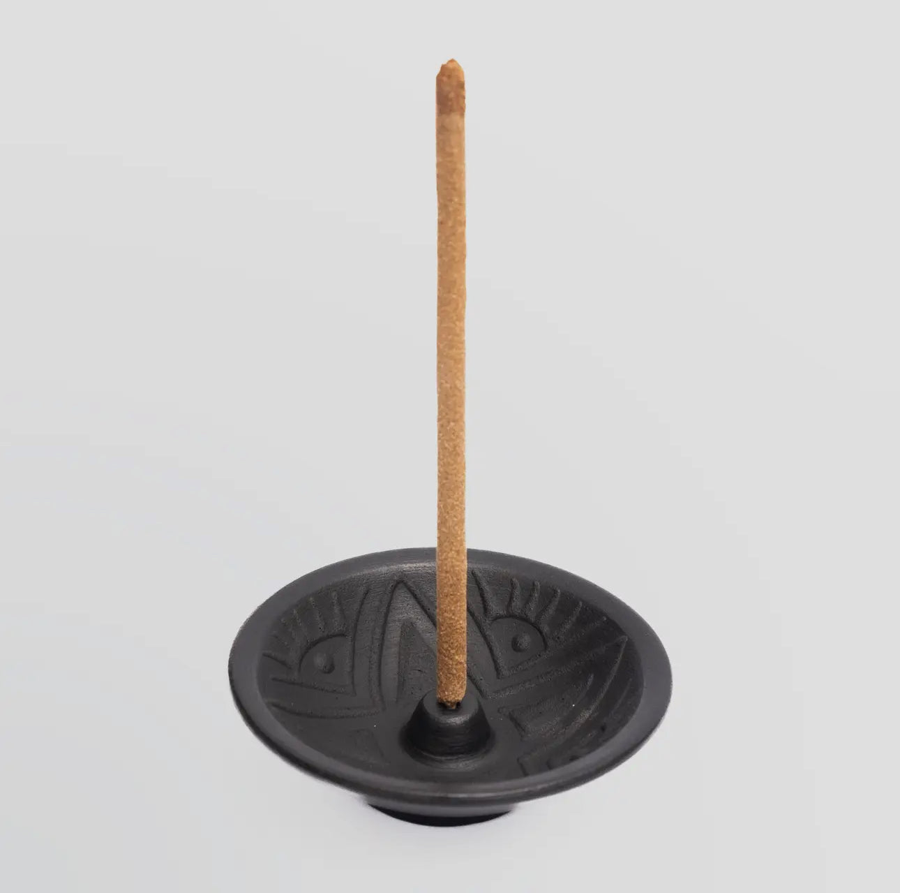 Chulucanas Ceramic Incense Holder ~ black matte flower