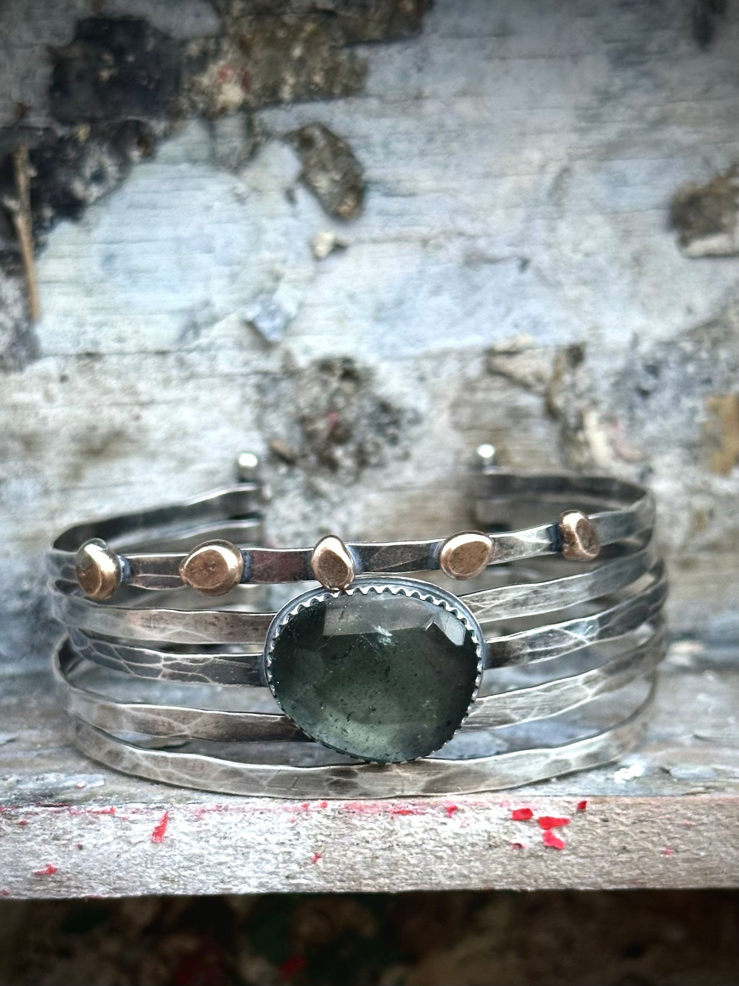 Stacked - Attached Bracelet - Moss Aquamarine ~ Cuff with Movement - ready to ship