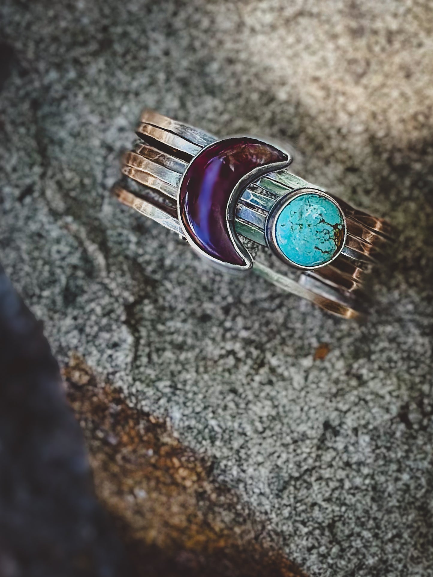 Lunar Stacked - Attached Bracelet - Spiny Oyster and Nevada Turquoise - ready to ship