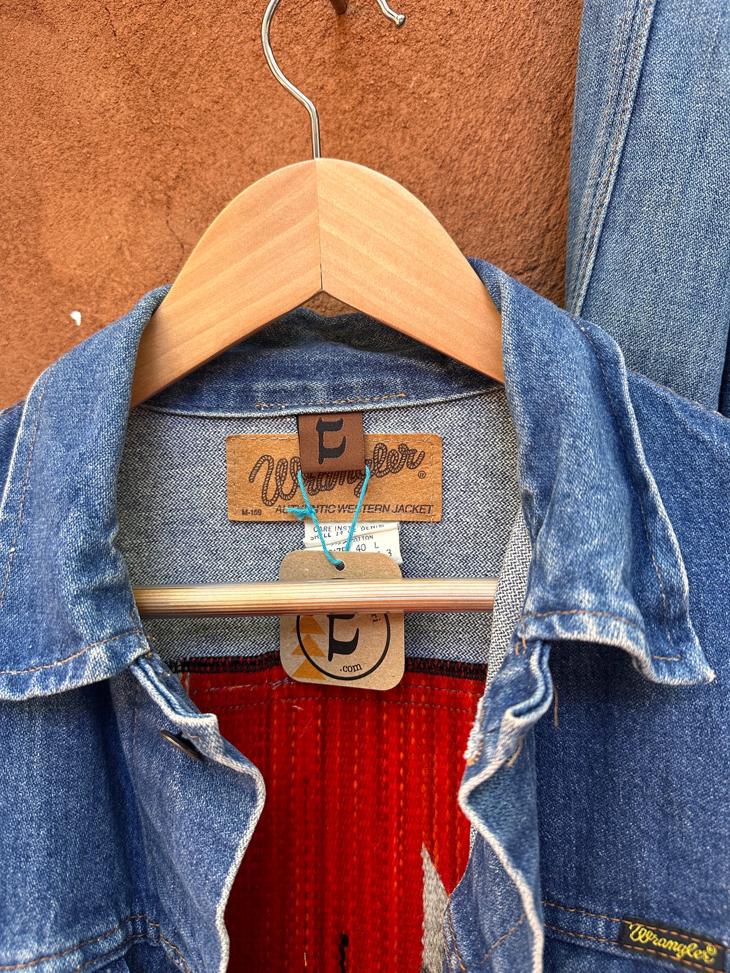 Denim Wrangler Jacket - Handwoven back panel - Size Large