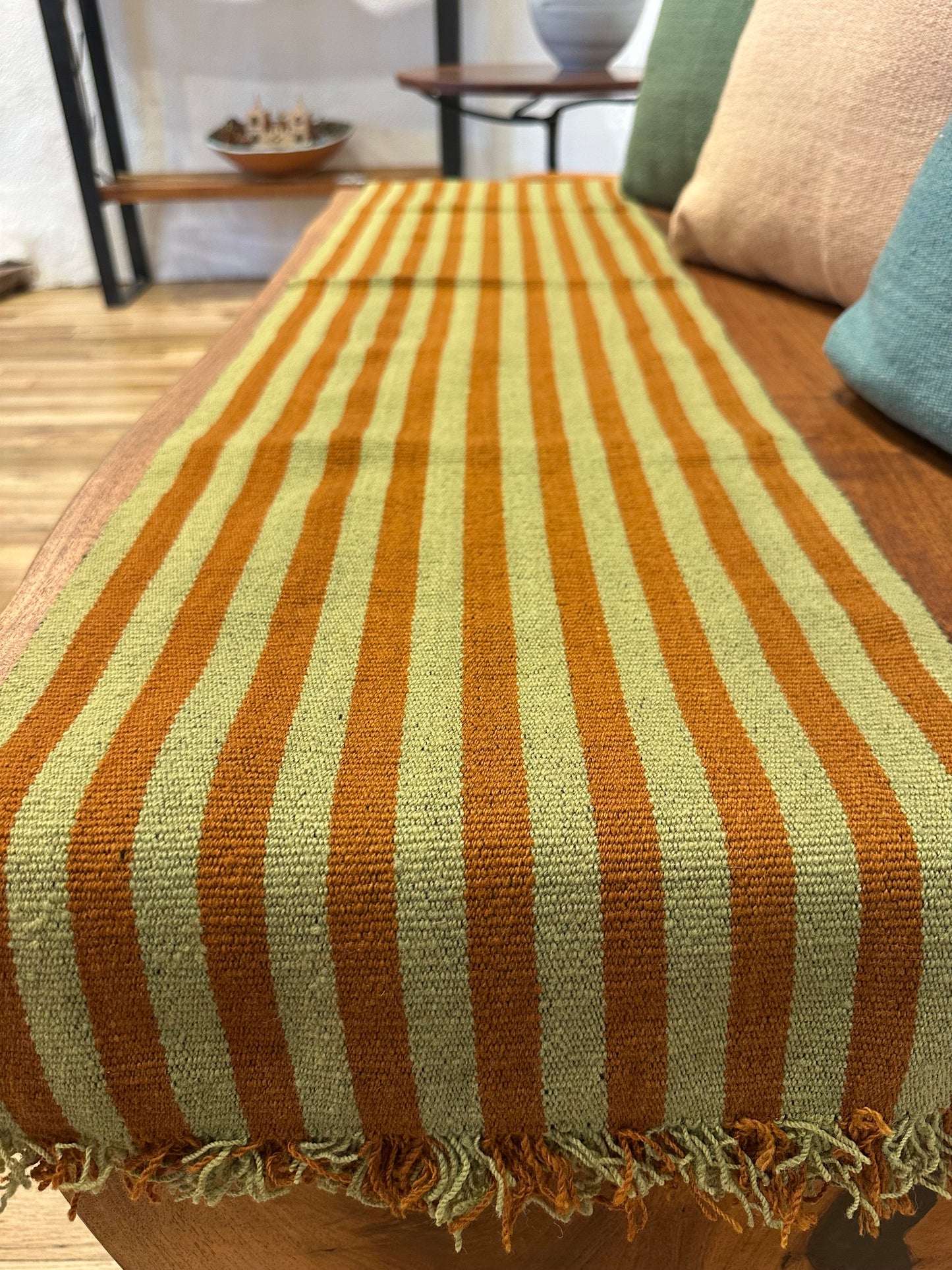Table Runner - leaf green and brown ~ Andean textiles
