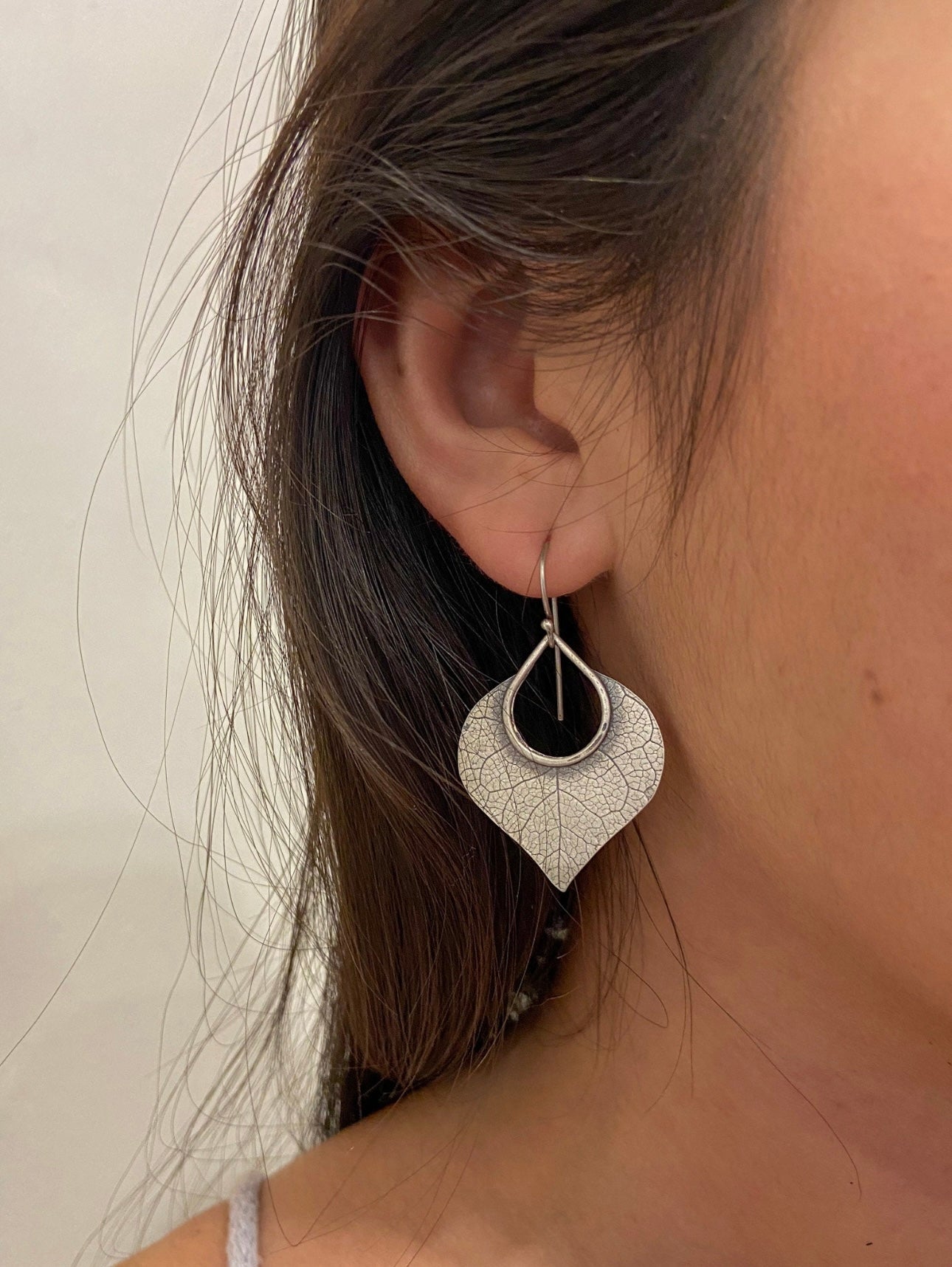 Aspen Leaf Imprinted Earrings - Sterling Silver