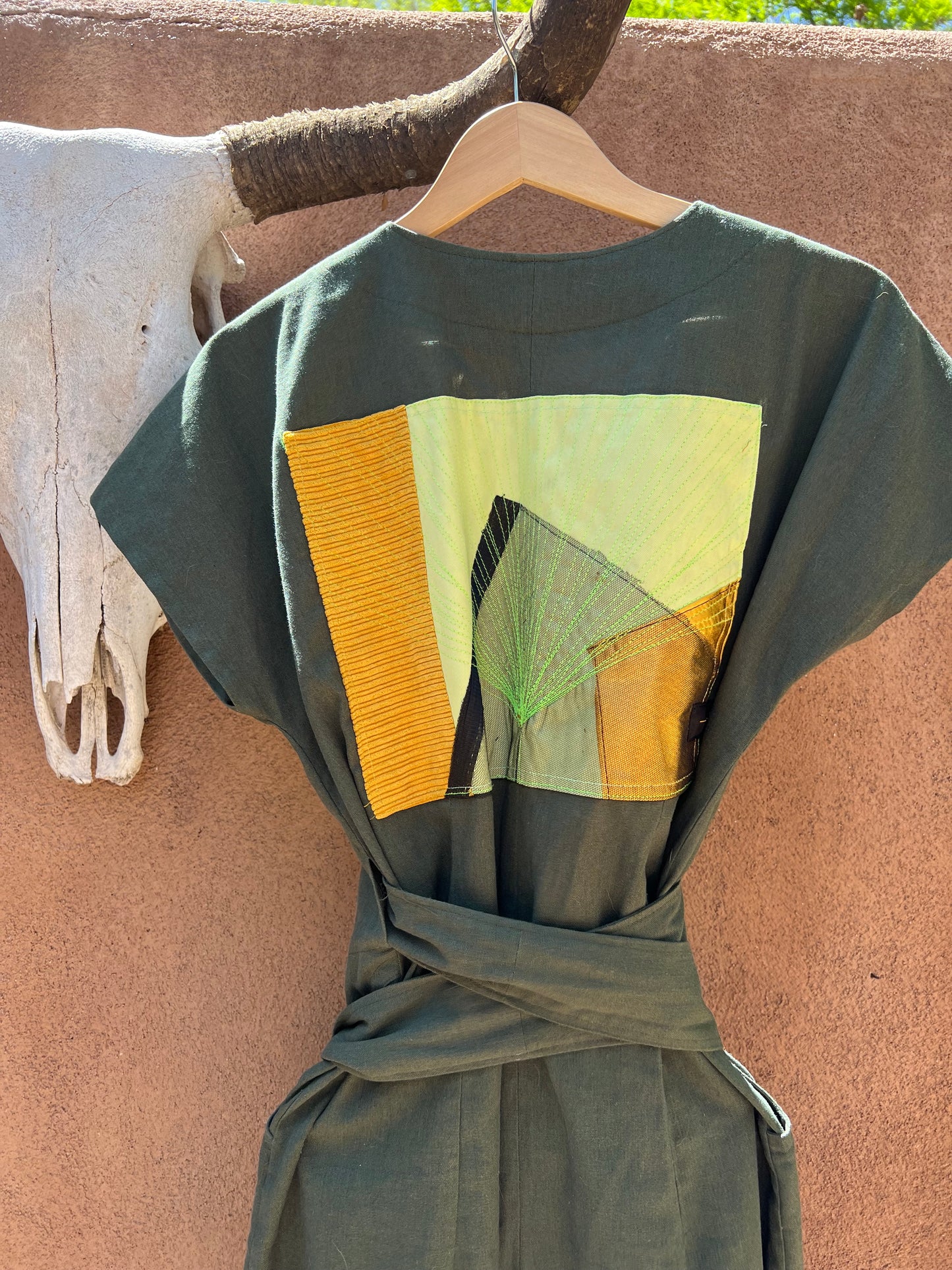 Wrap Jumpsuit- Green Linen- short sleeves