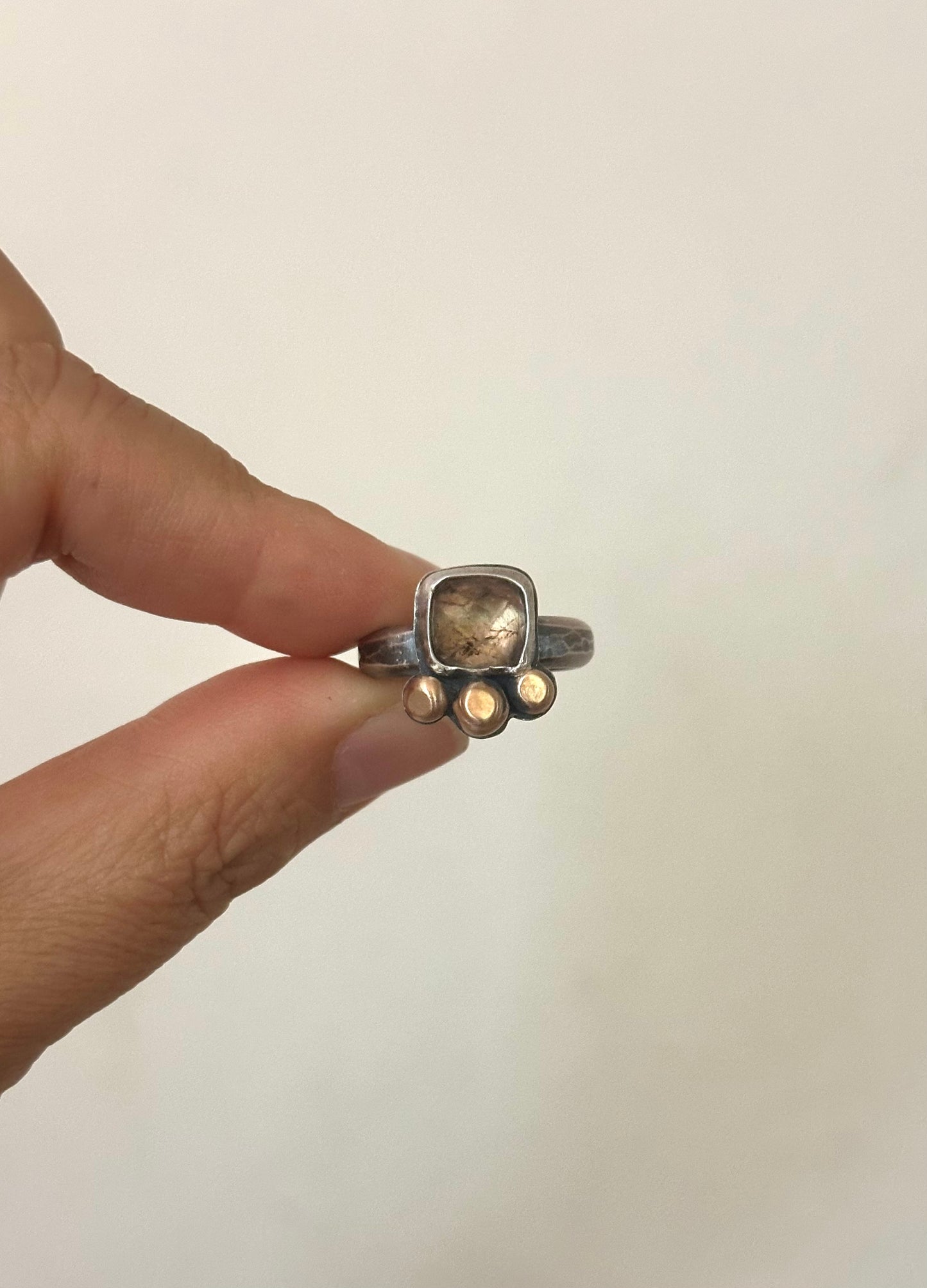 Peach Tourmaline - Sterling Silver - Bronze - Size 6.75