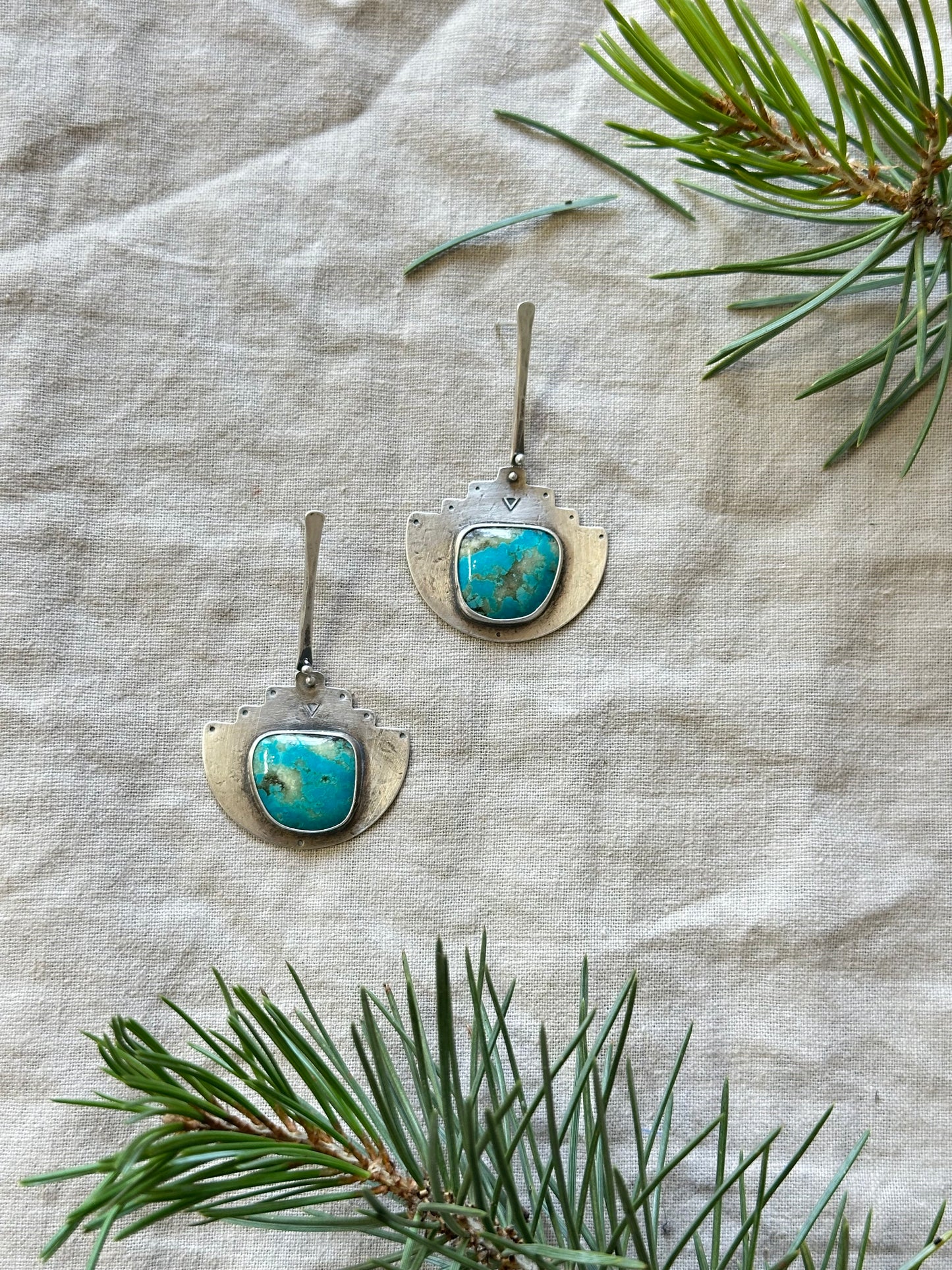 Peruvian Amazonite Post long earrings - sterling silver and bronze