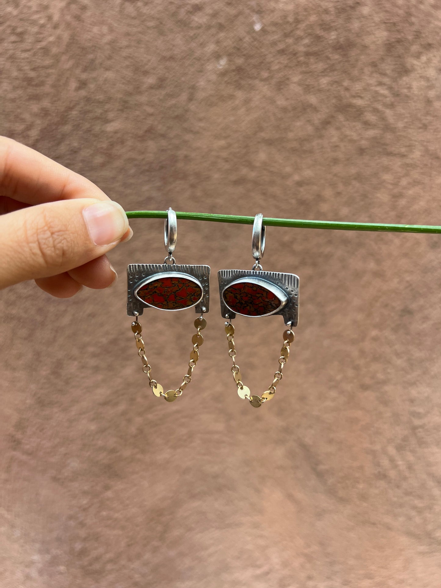 Hoops Dinosaur bone & sterling silver earrings ~ Manta earrings