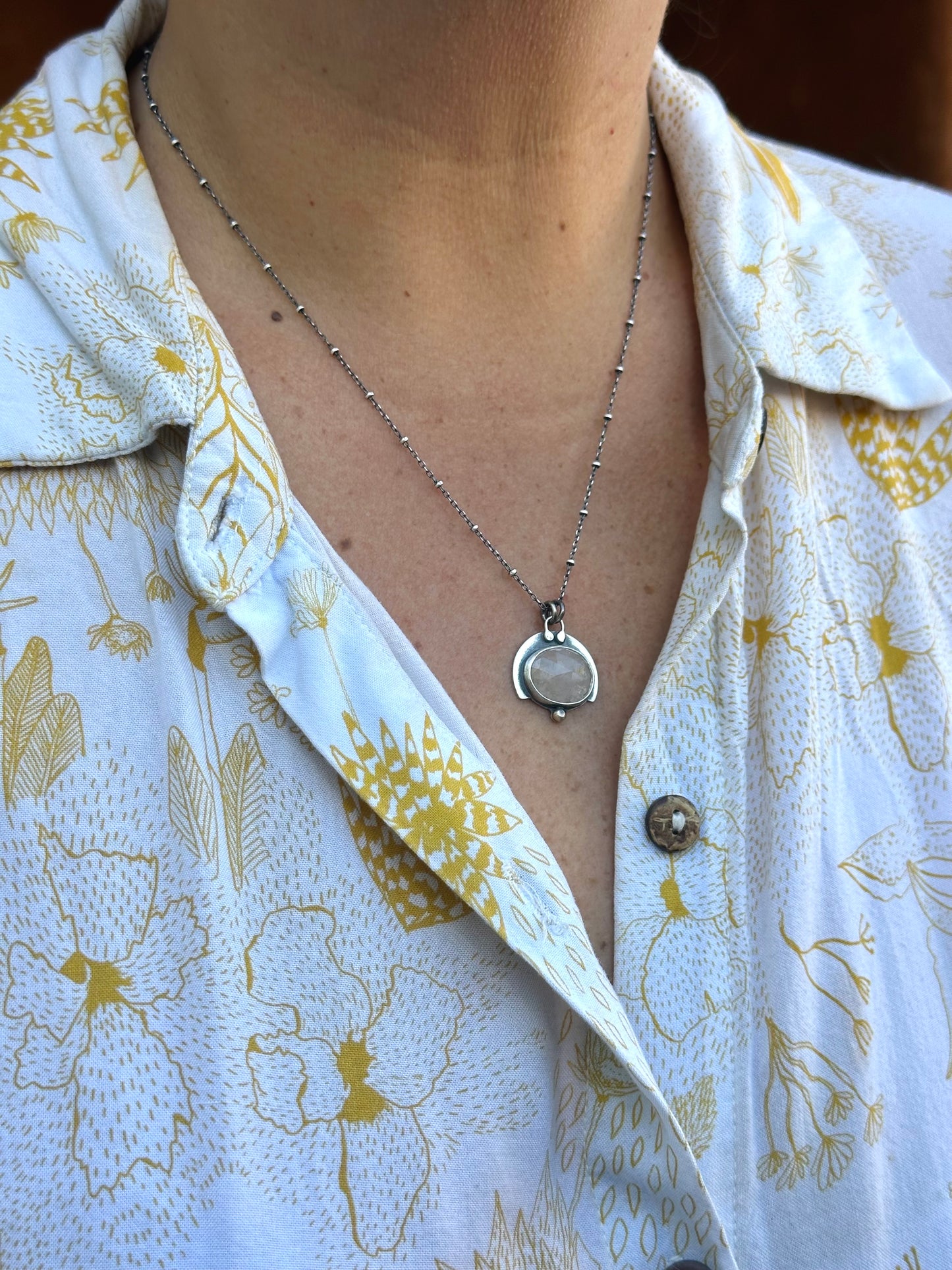 Rose quartz Stone Sunset Necklace ~ Sterling Silver and bronze