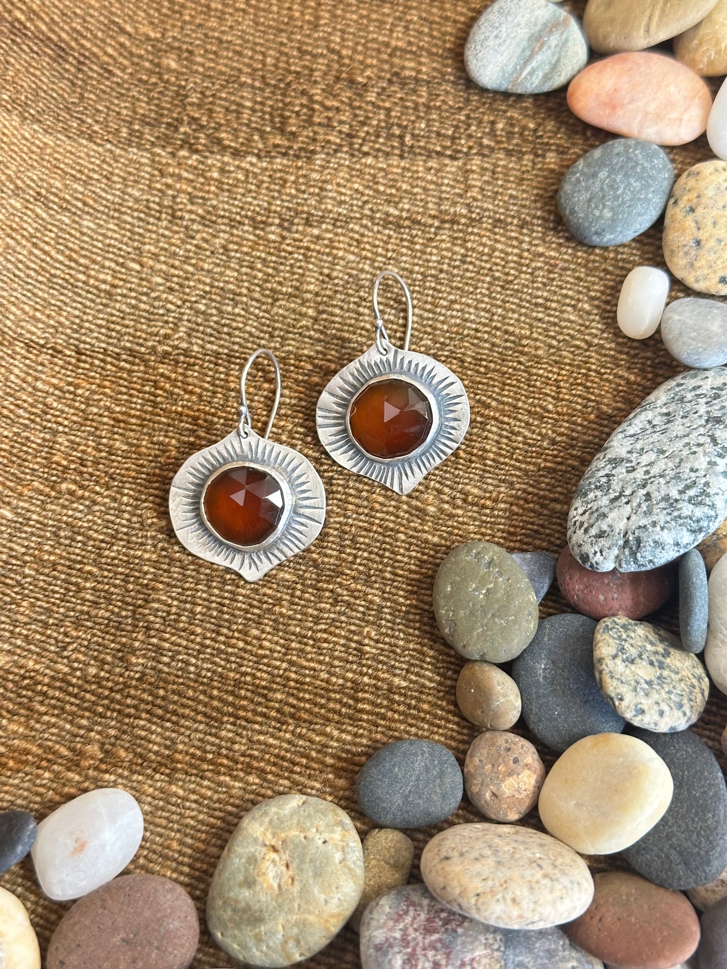 Honey Chalcedony Leaf Earrings - sterling silver