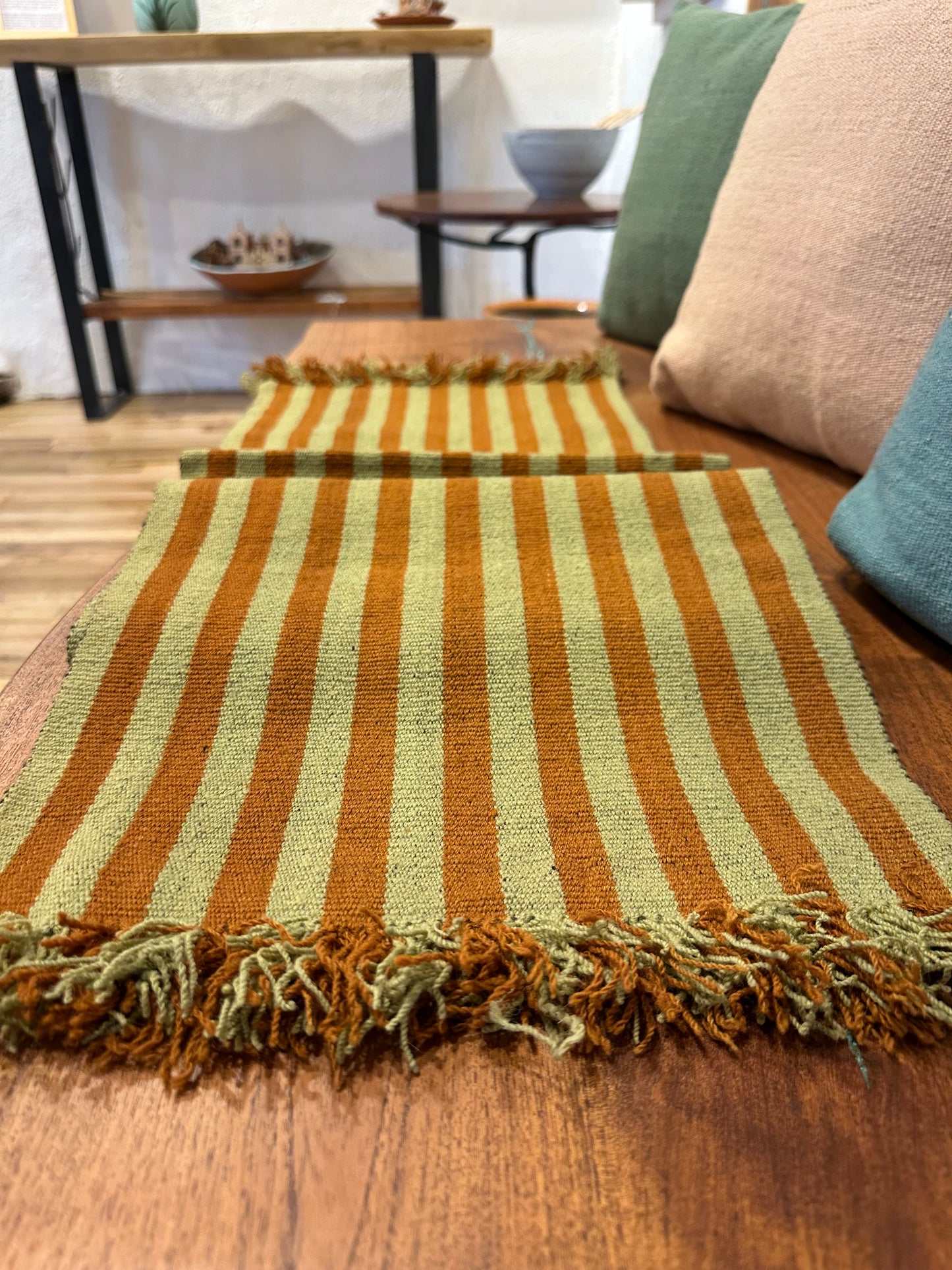 Table Runner - leaf green and brown ~ Andean textiles
