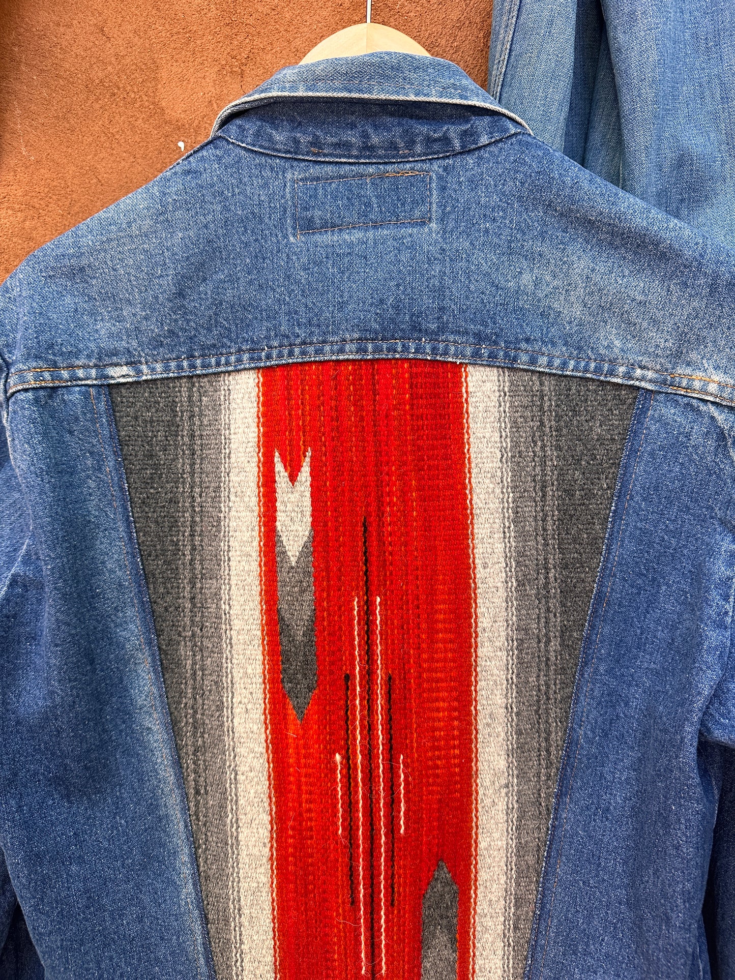 Denim Wrangler Jacket - Handwoven back panel - Size Large