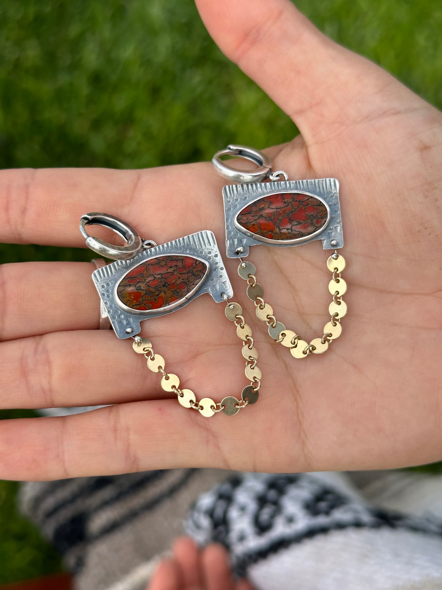 Hoops Dinosaur bone & sterling silver earrings ~ Manta earrings