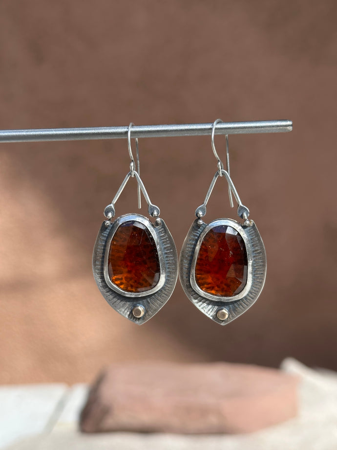 Hessonite Garnet - statement earrings - recycled sterling silver