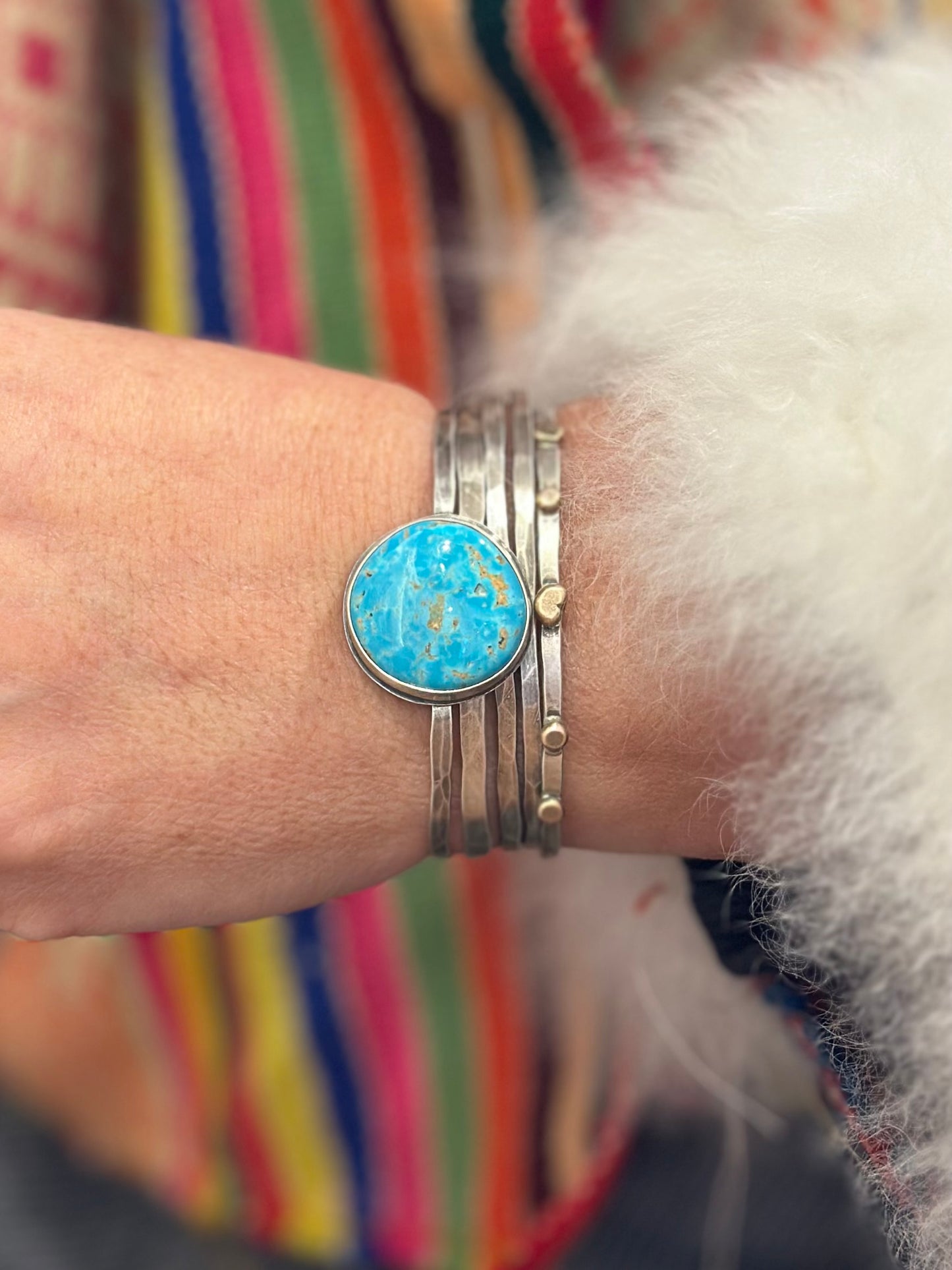 Stacked - Attached Bracelet - Kingman Turquoise ~ Cuff with Movement