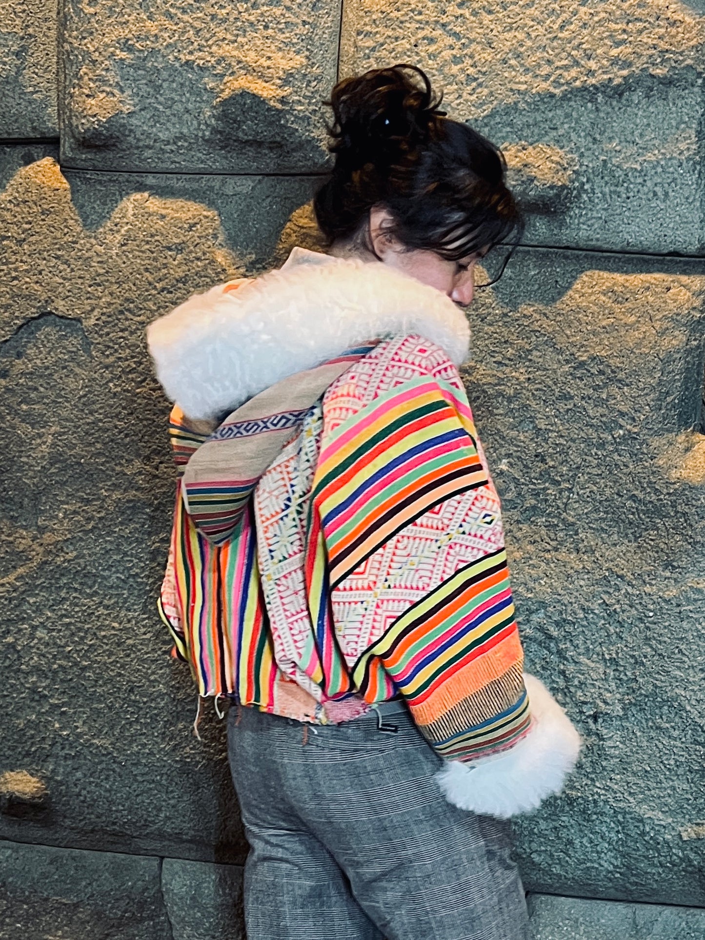 Upcycled Bomber Jacket - Bat Sleeves - Alpaca wool