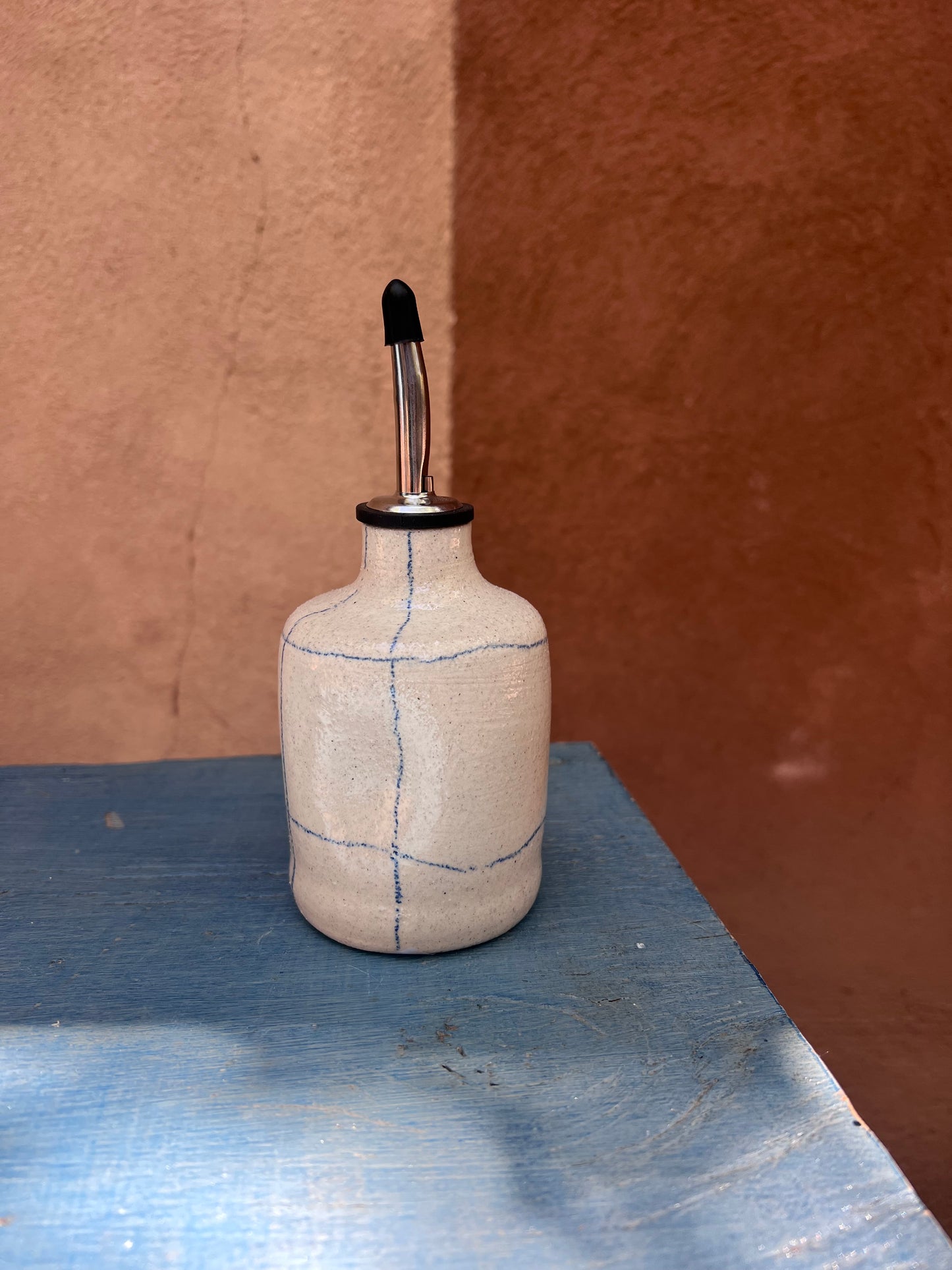 Olive Oil dispenser ~ Crayon, speckled, blue and caramel