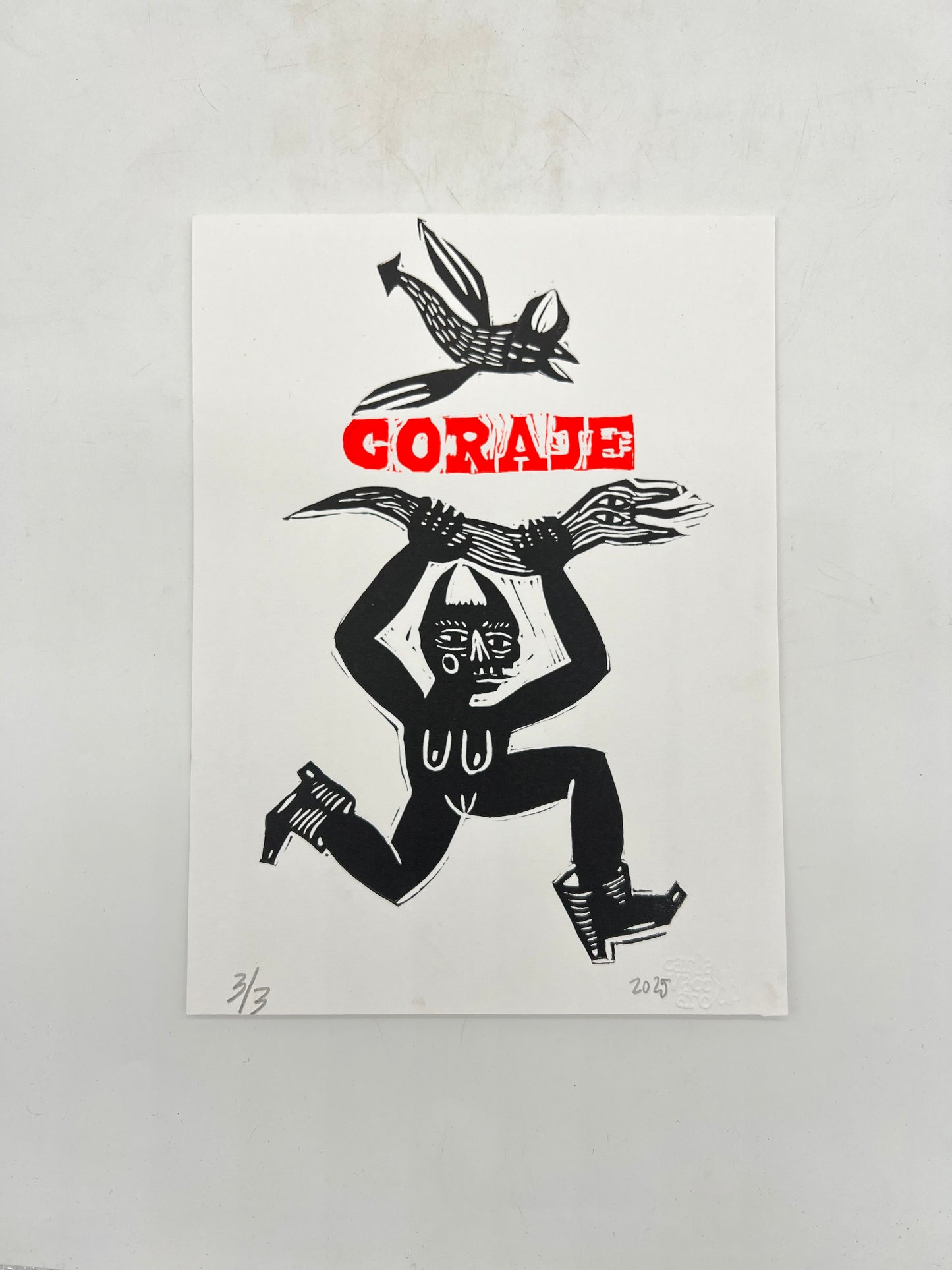 Coraje - linocut print