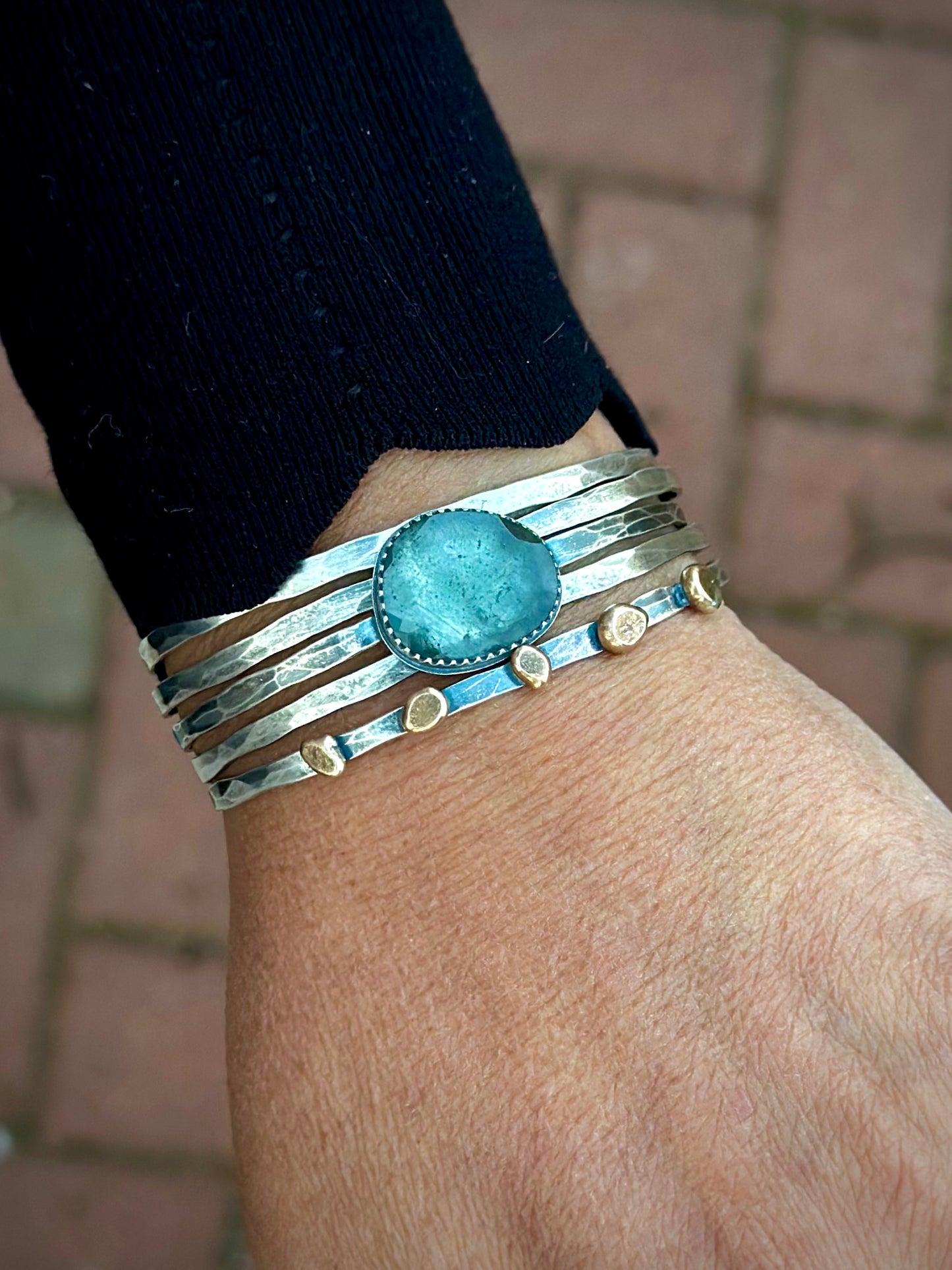 Stacked - Attached Bracelet - Moss Aquamarine ~ Cuff with Movement - ready to ship