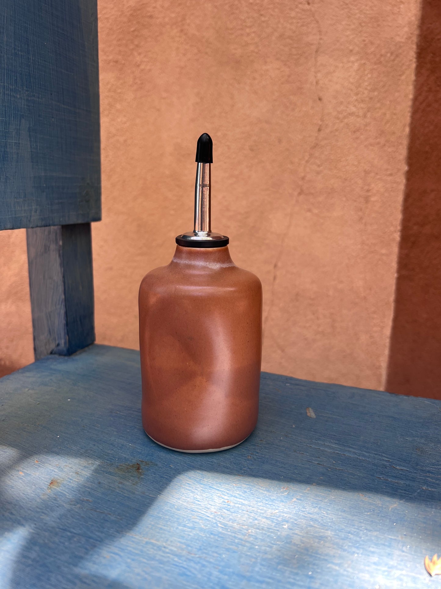 Olive Oil dispenser ~ Crayon, speckled, blue and caramel