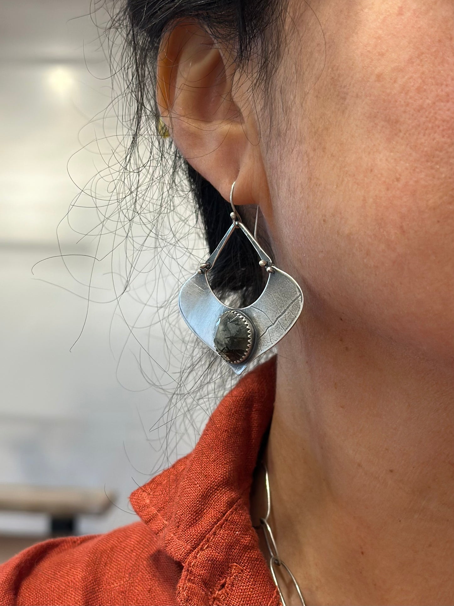 Prehnite Aspen Leaf earrings - sterling silver