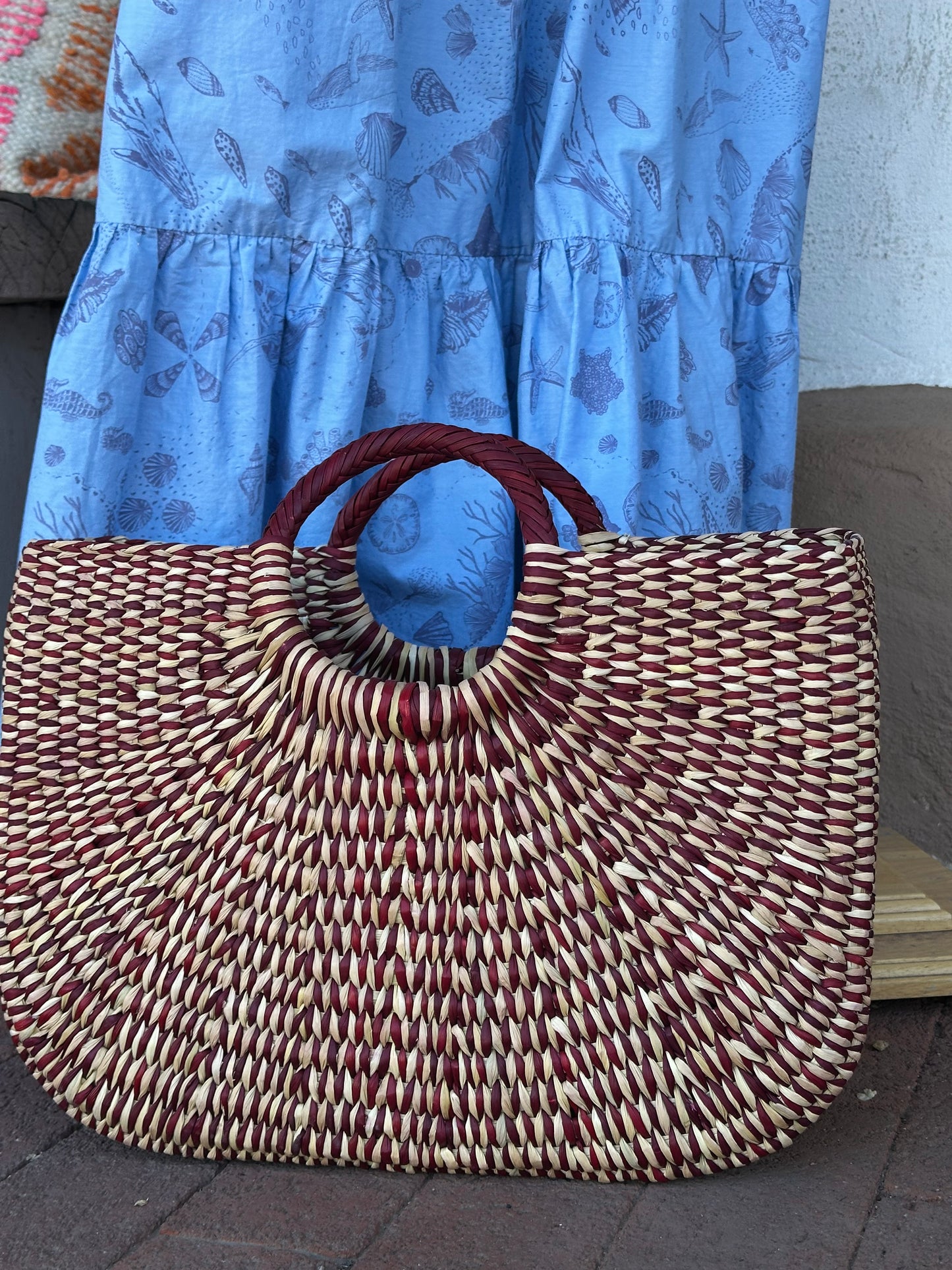 Handbag - Burgundy and Natural