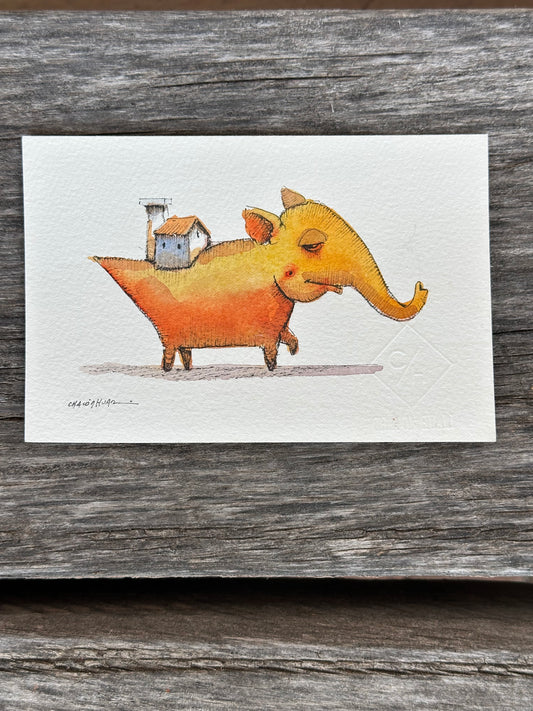 Small Migrantes - Original mixed media - 6 x 8 framed